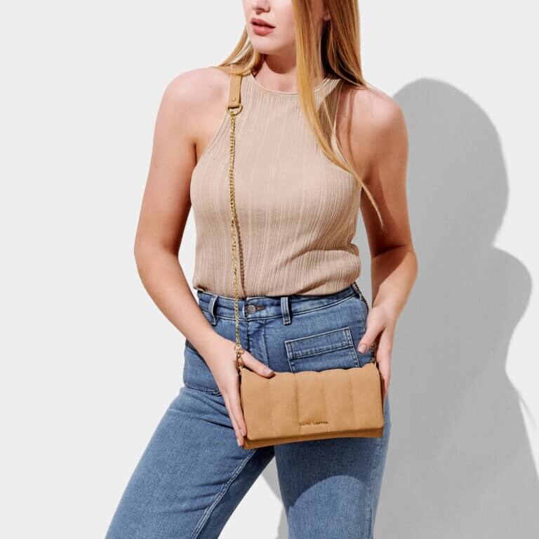 Kayla Quilted Crossbody | Tan | 13cm X 23cm X 3cm