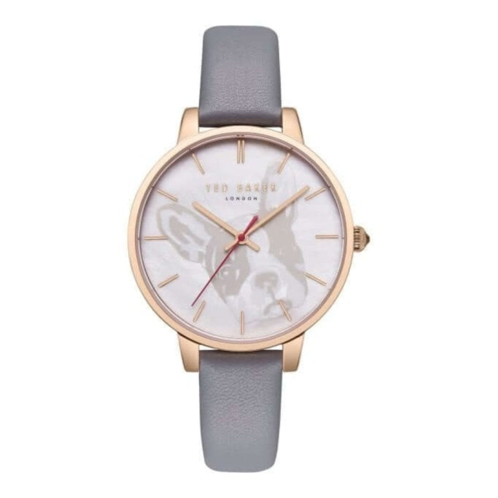 38mm Rose Gold Case Grey Leather Strap Ladies Watch