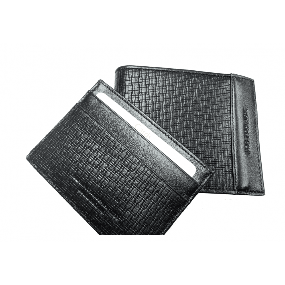 RFID Blocking Black Leather Etched Pattern Finish, 7 Compartments Wallet