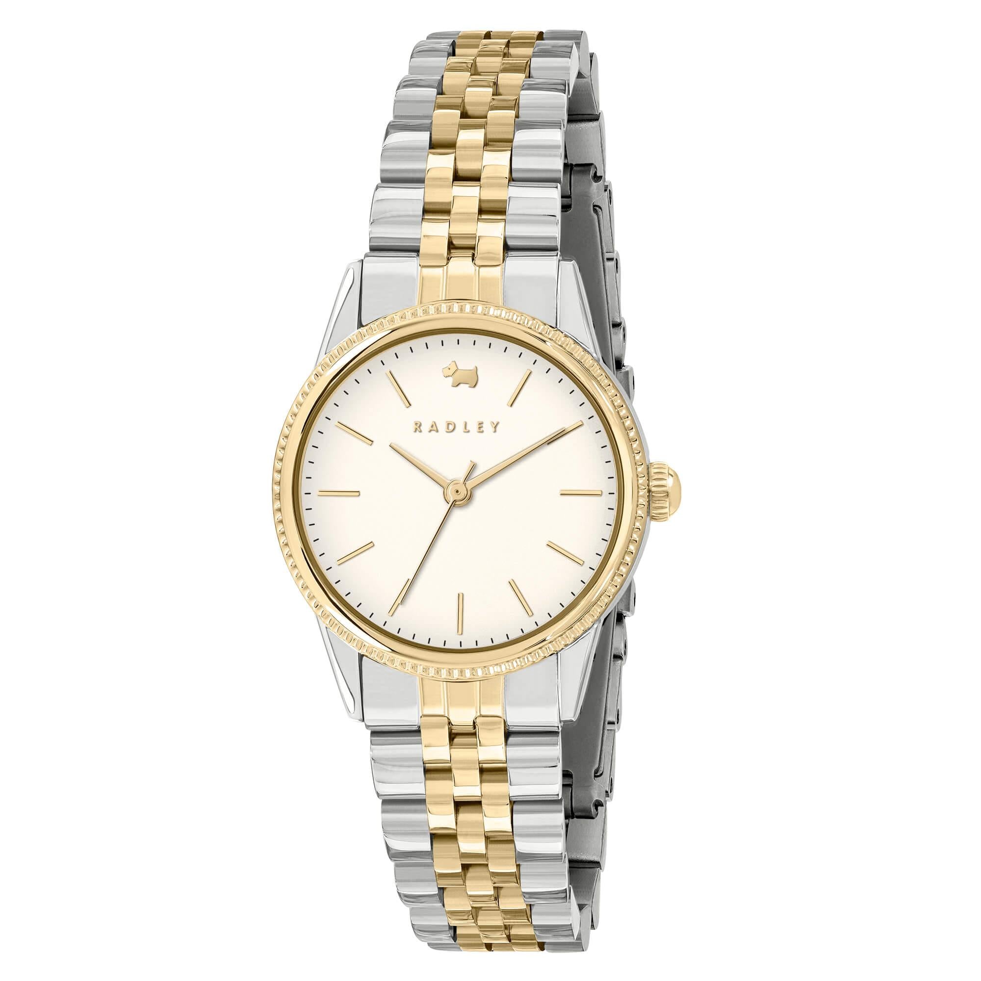 Two Tone Silver & Gold Plated Coin Edge Bezel Bracelet Watch