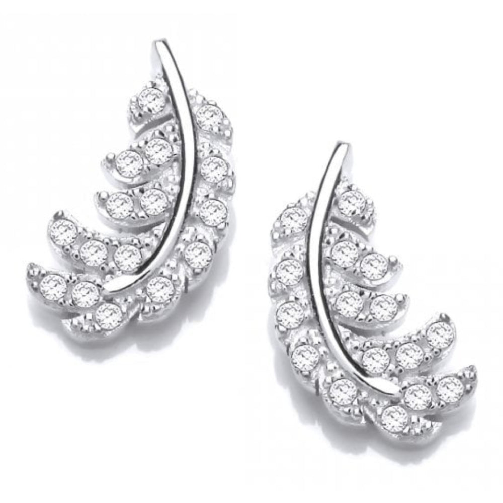 Silver CZ Feather Earrings