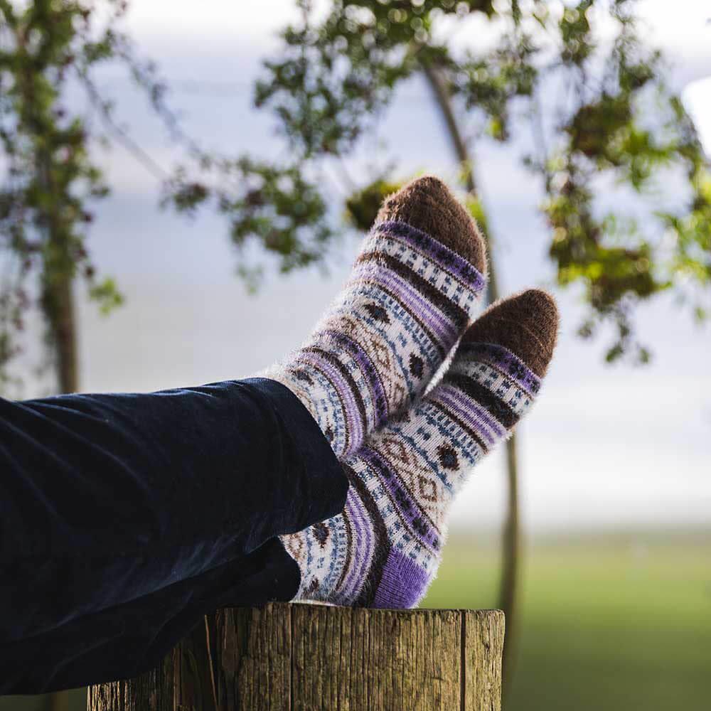 Purple & Brown Patterned Wool Blend Socks