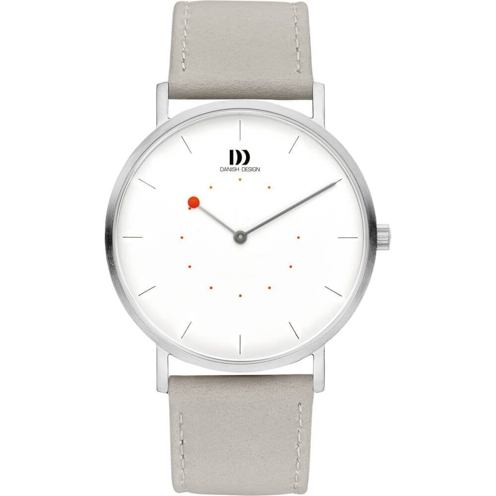 Gents Grey Leather Stainless Steel Watch White Dial