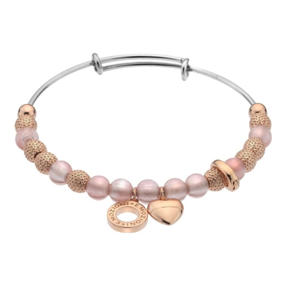 Emozioni Rose Gold Plate Ula Bangle - Rose Quartz