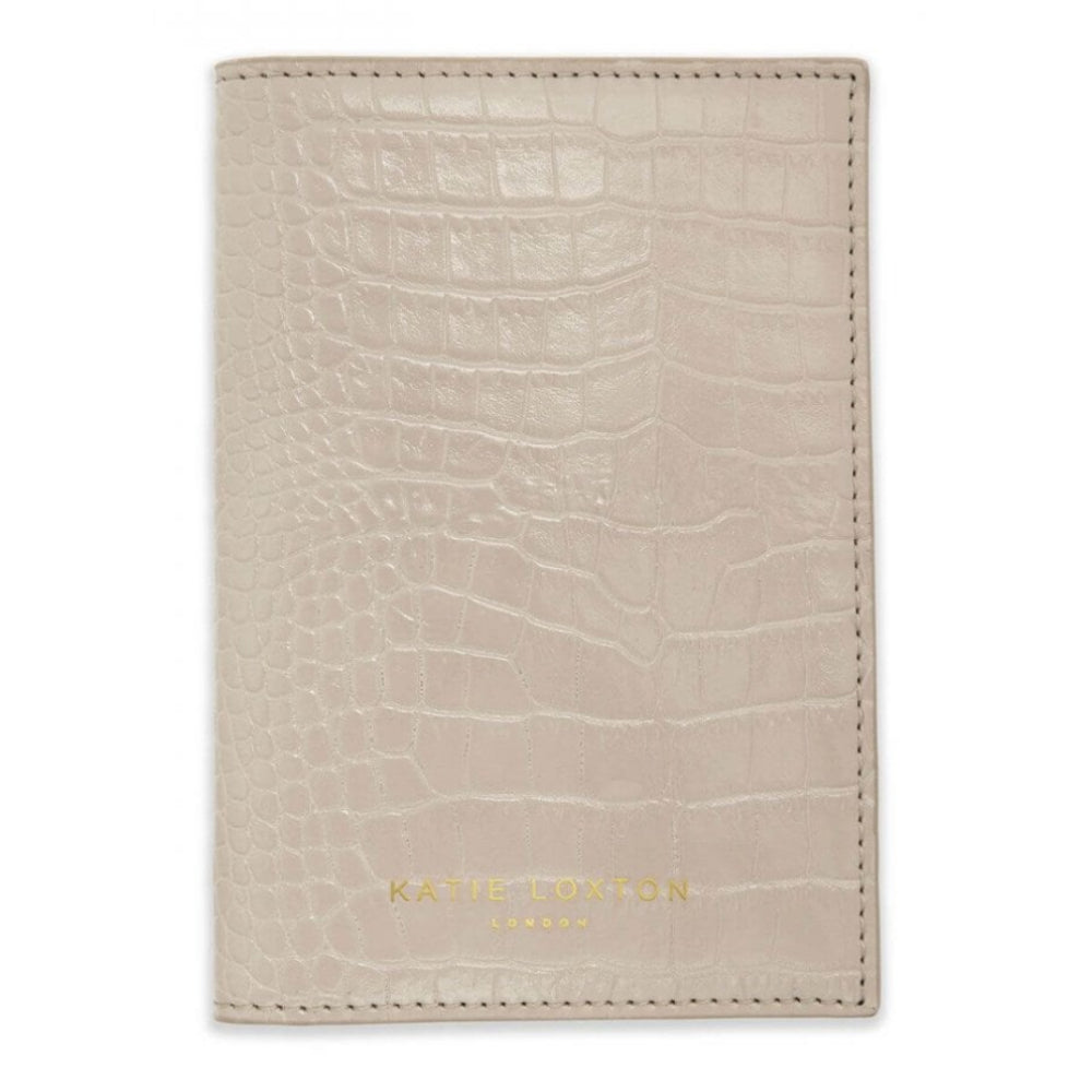 Celine Faux Croc Passport Holder | Oyster Grey | 14.5 X 10 X 0.8cm