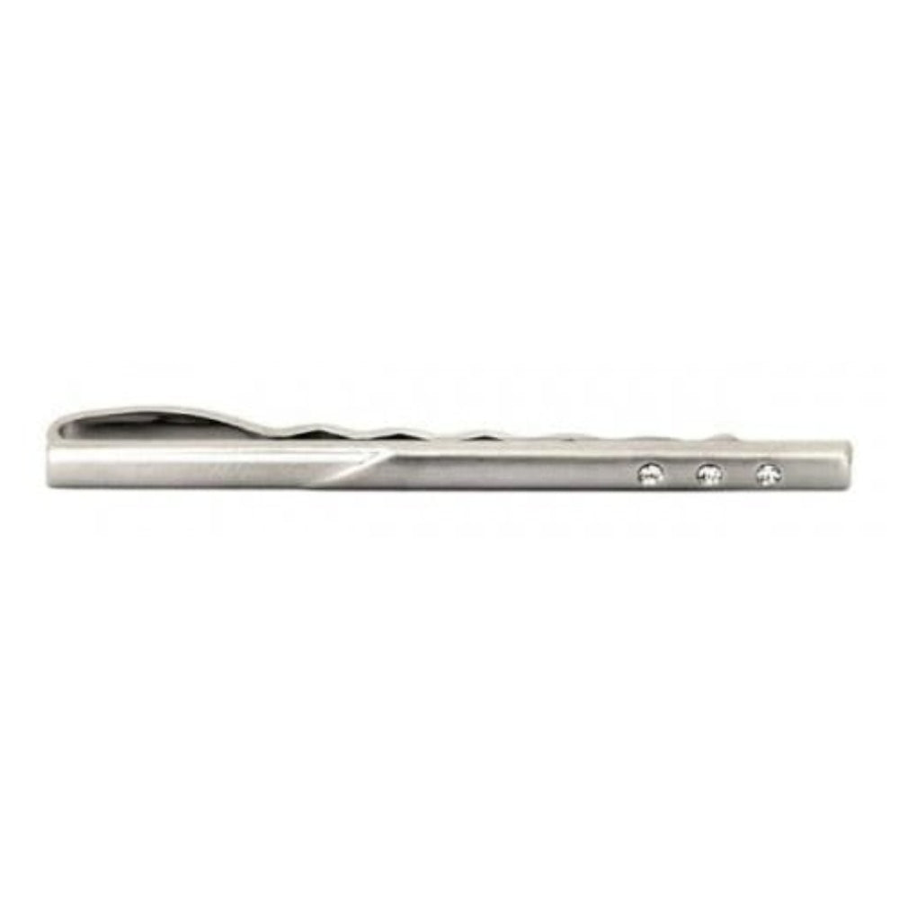 Rhodium Plated 3 Crystal Tie Bar