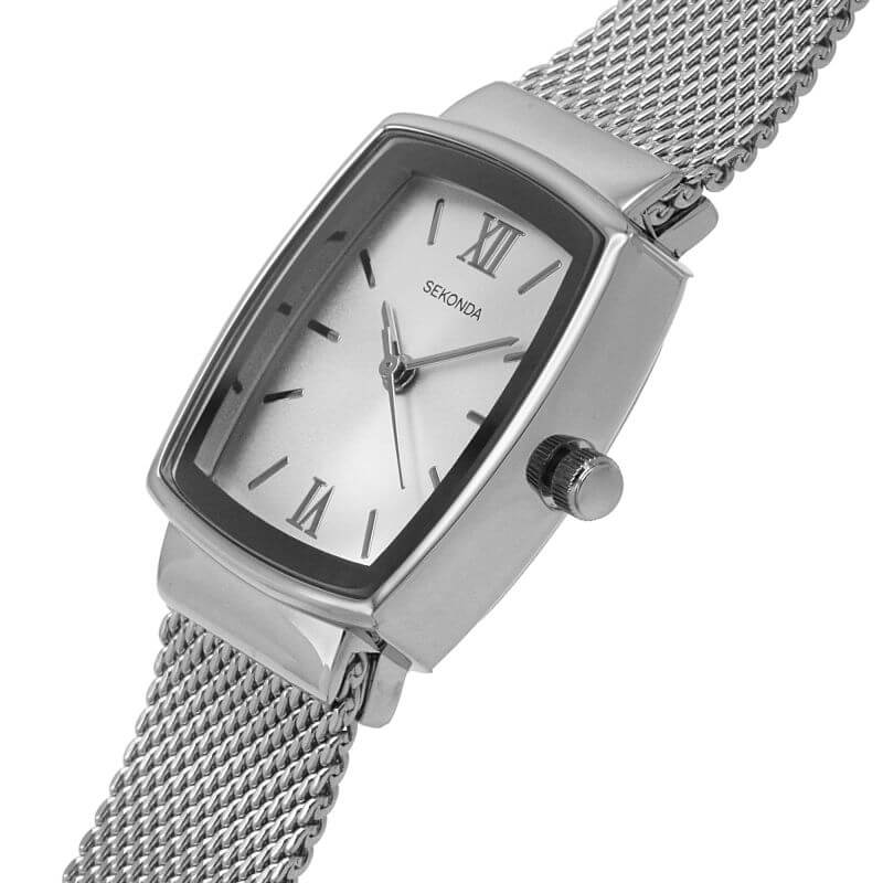 Stainless Steel Square White Dial & Mesh Bracelet Strap Ladies Watch