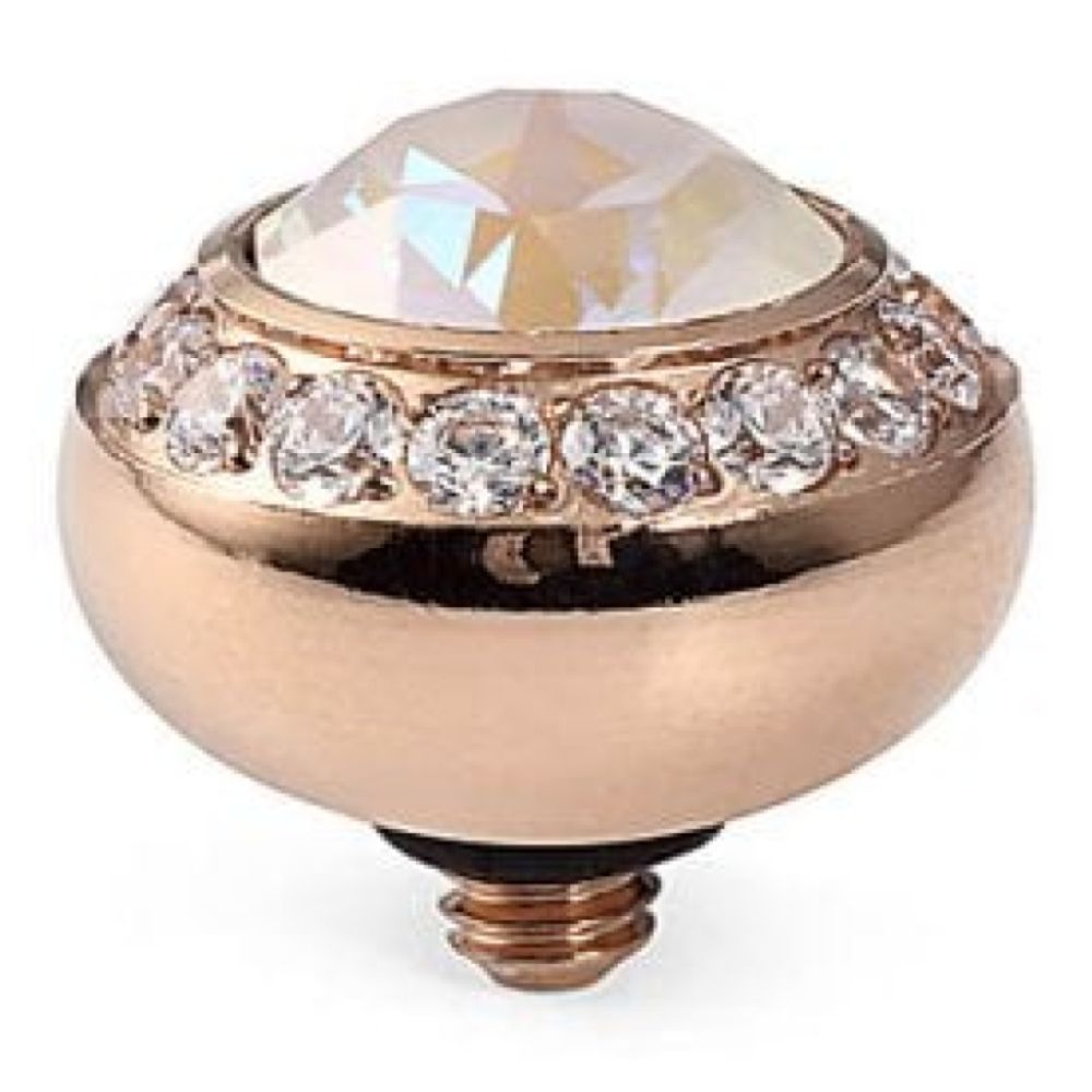 10mm Interchangeable Tondo Deluxe Light Grey Delite Crystal Top in RG With Crystal Bordered