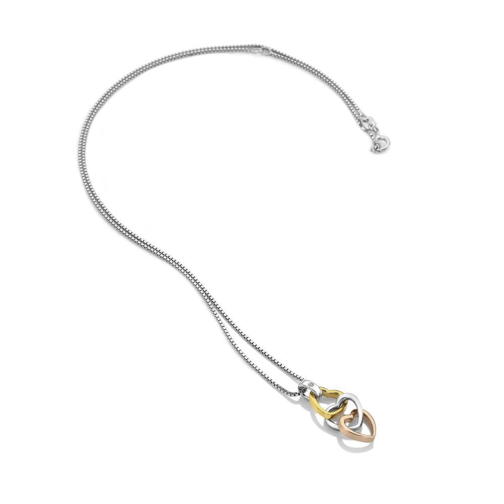 Trio Triple Heart Rose & Gold Pendant Necklace