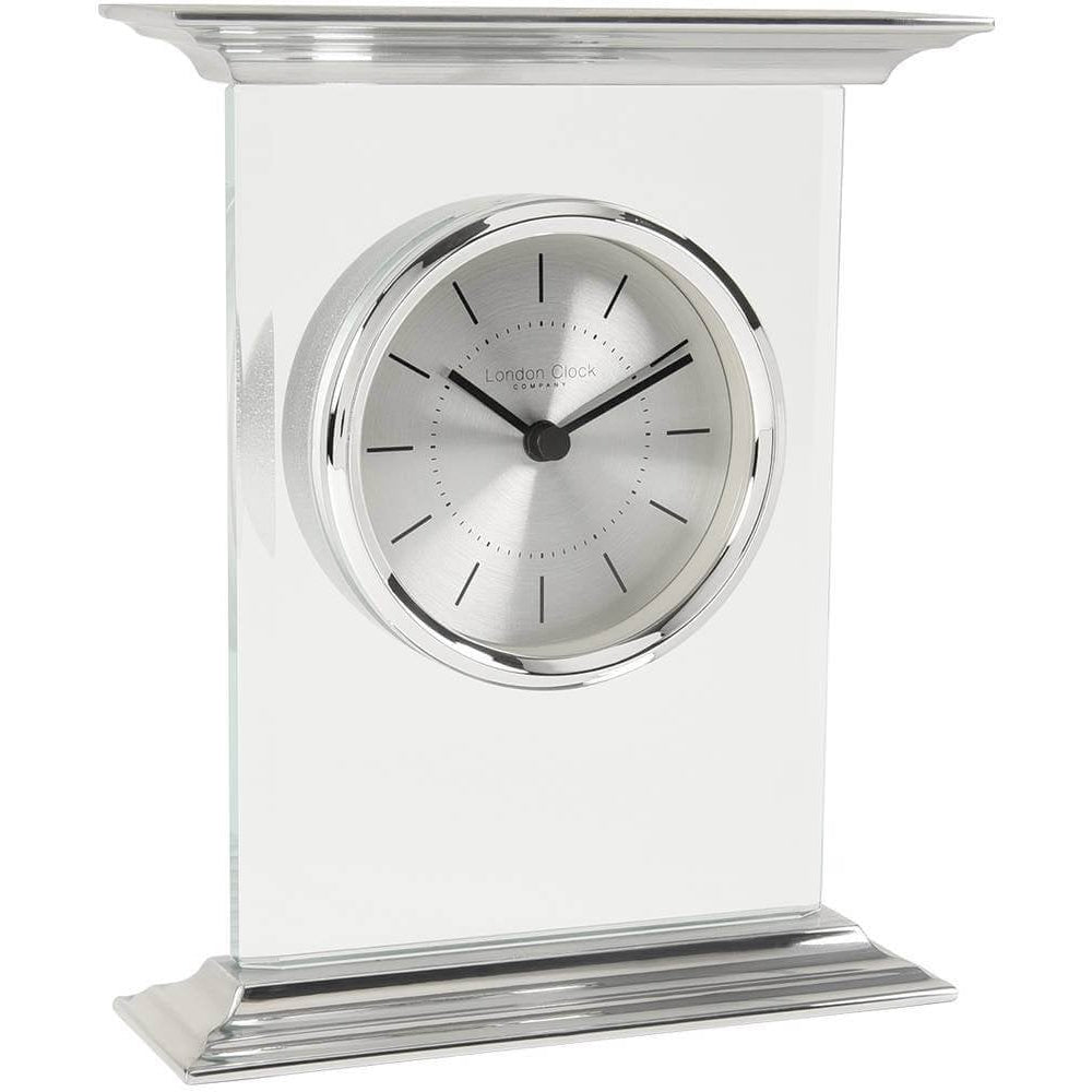 Flat Top Metal & Glass Mantel Clock Silver