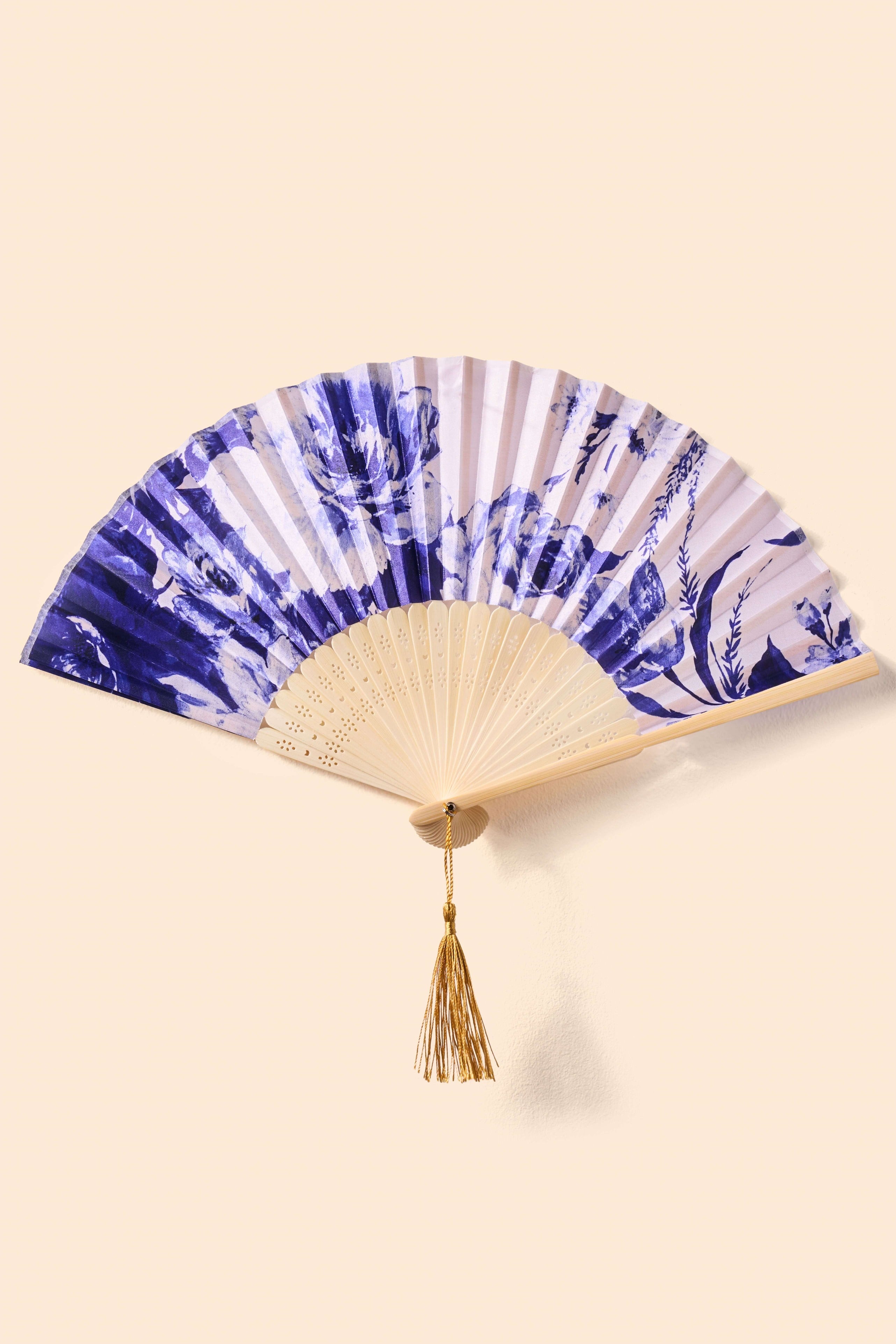 China Blue Blooms Satin Fan