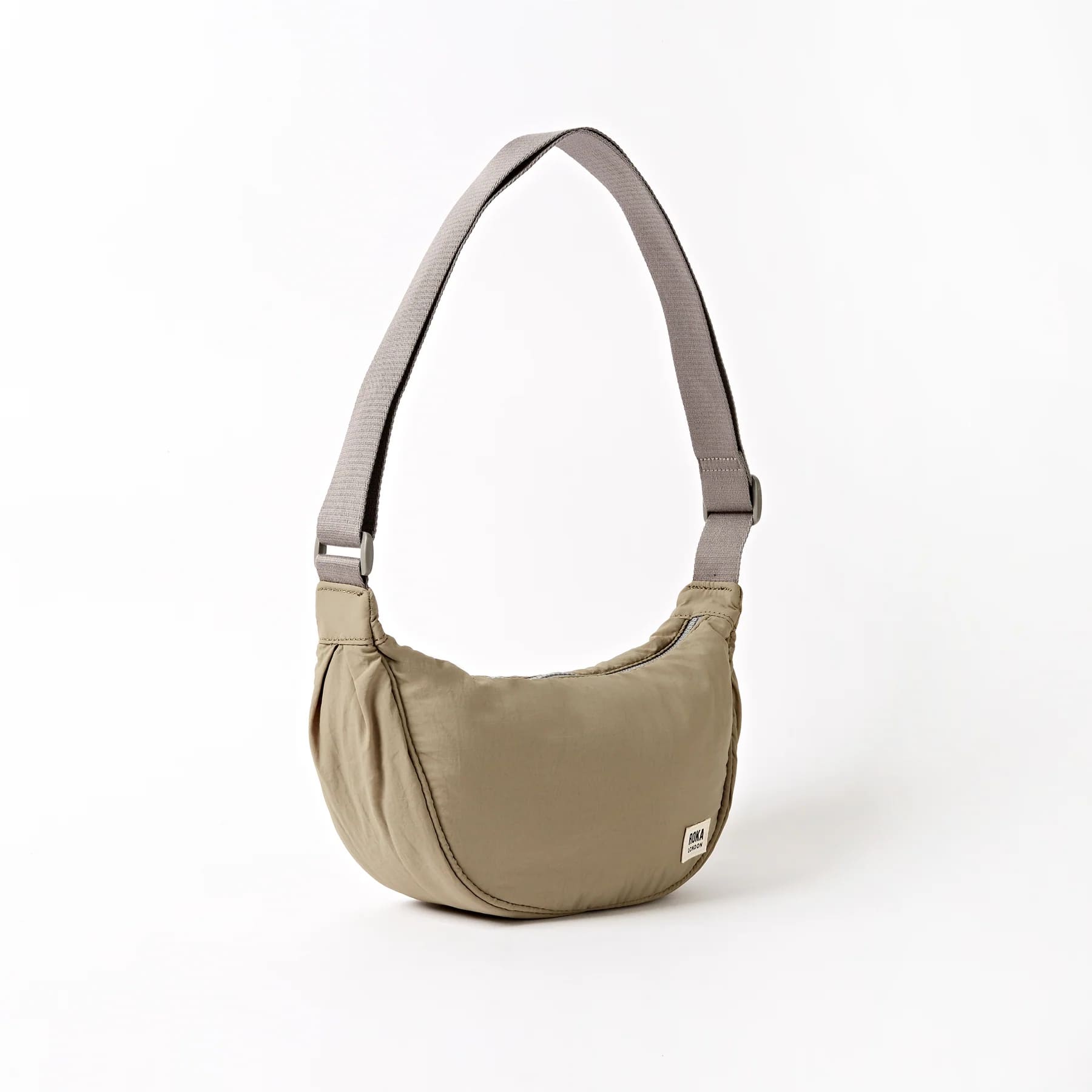 Farringdon Taupe Taslon Half Moon Bag