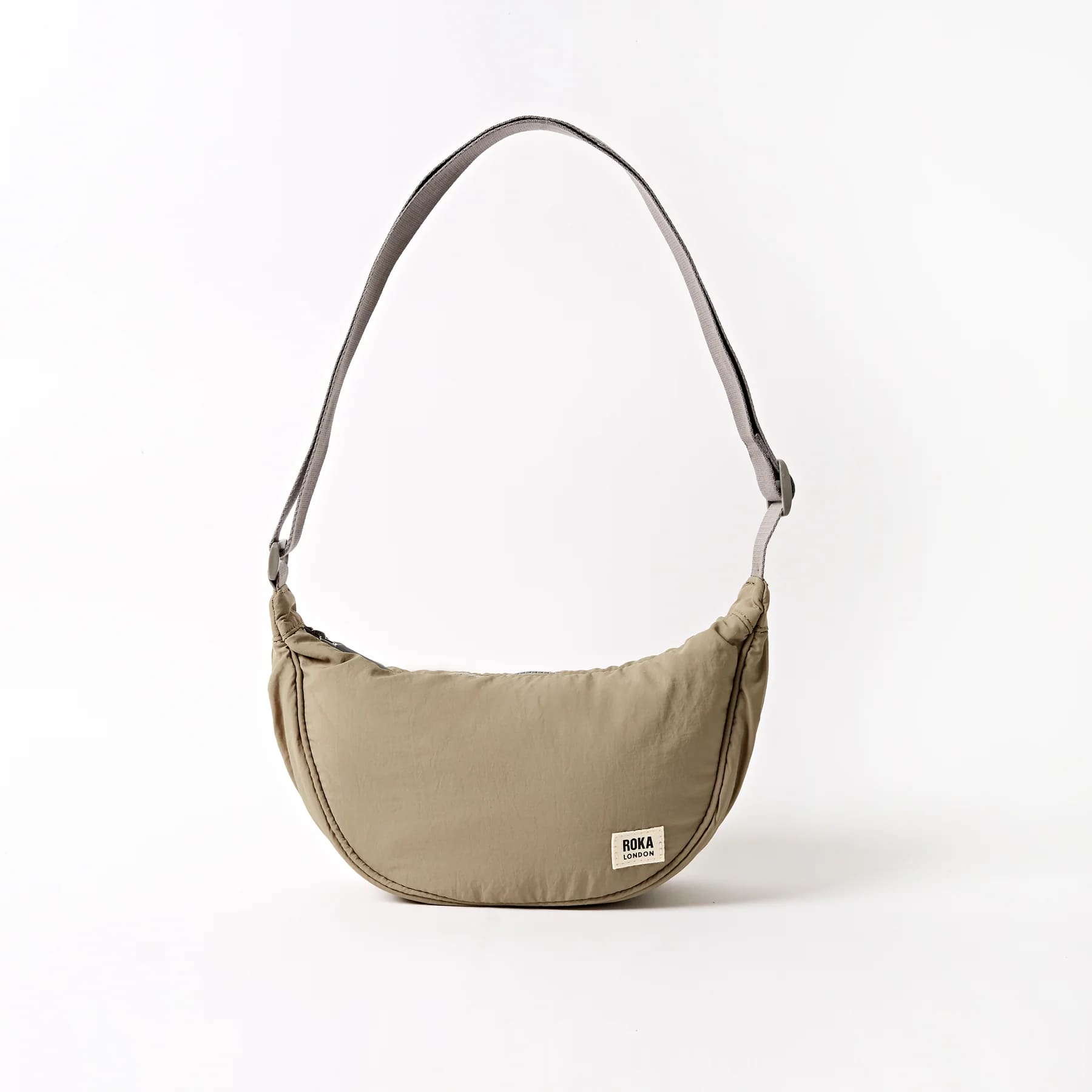Farringdon Taupe Taslon Half Moon Bag