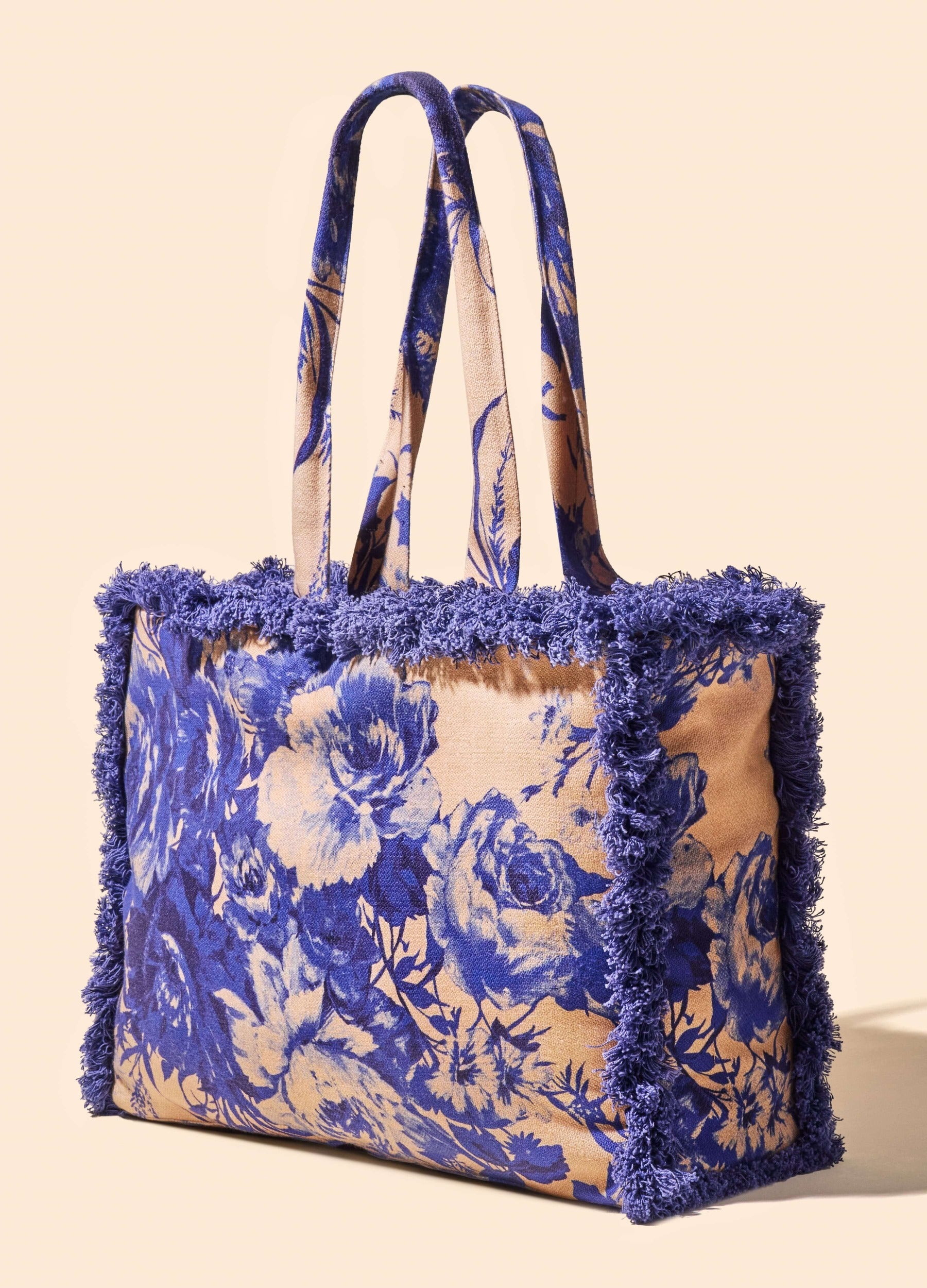 China Blue Blooms Fringed Box Tote