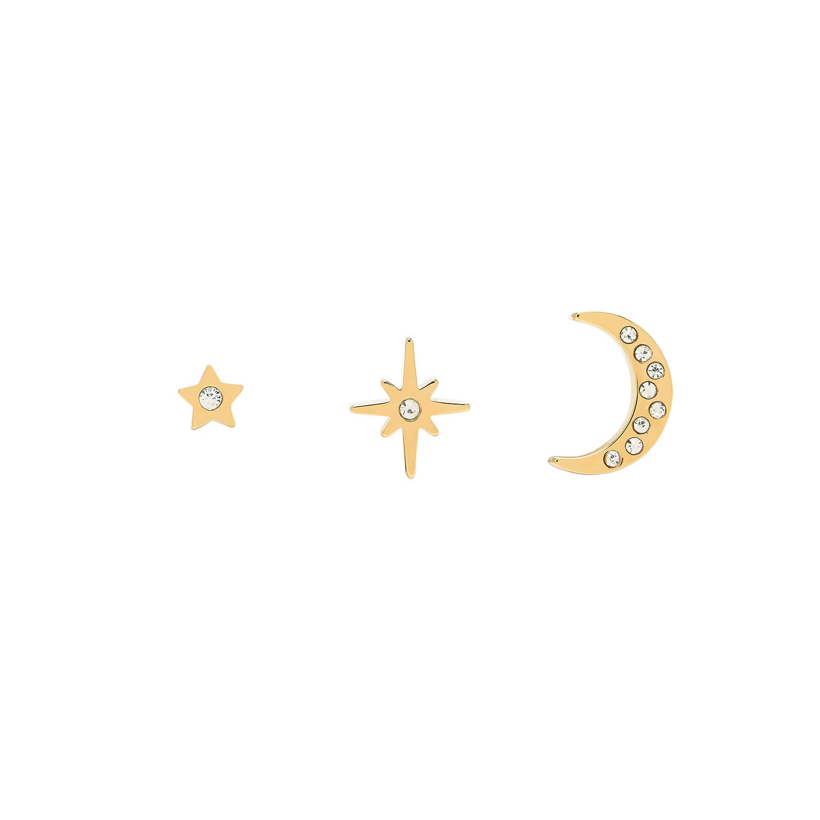 Celestial North Star & Moon Gold Stud Earrings Set