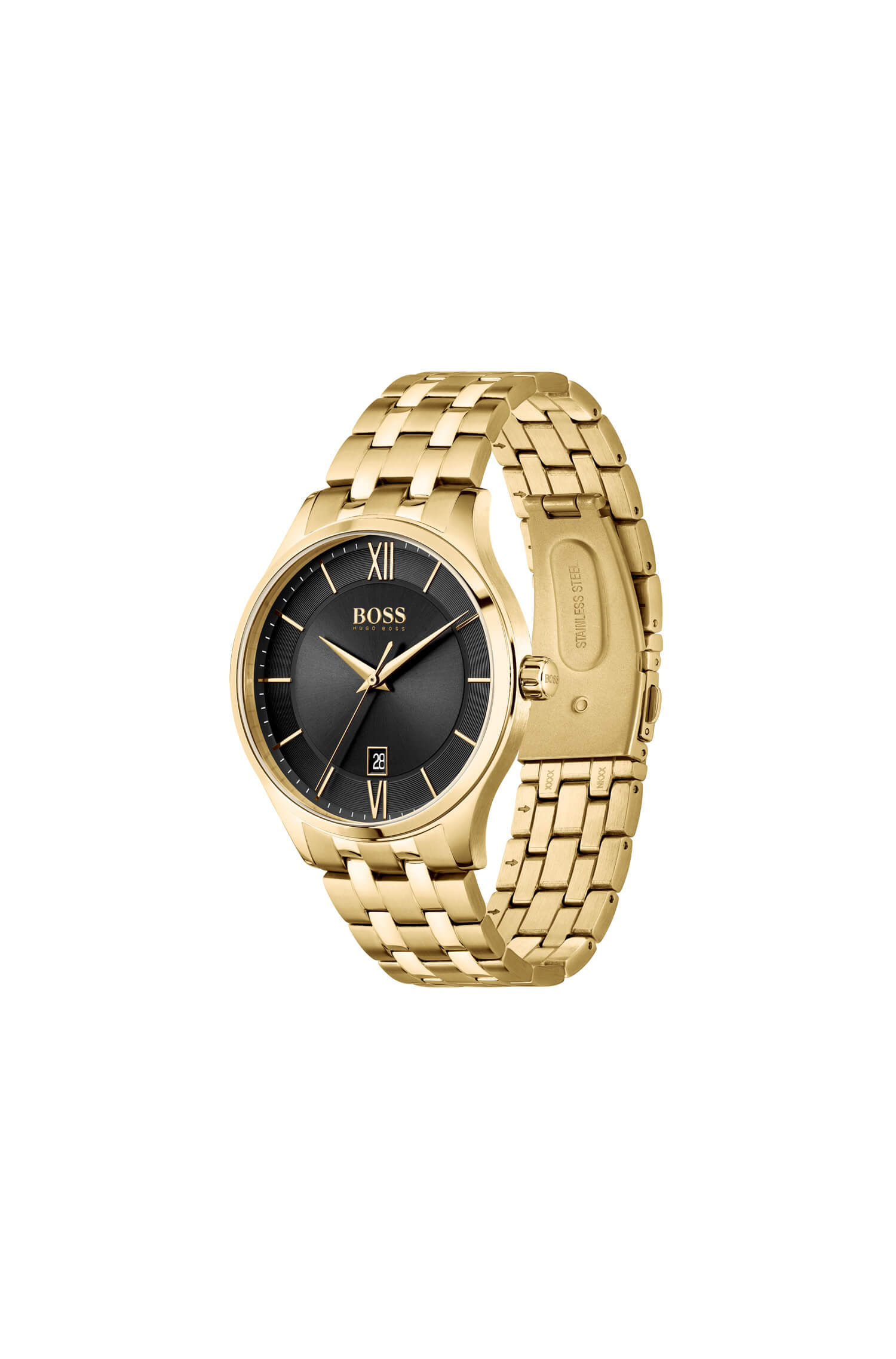 Elite Gold Plated Black Dial & Bracelet Strap Gents Watch