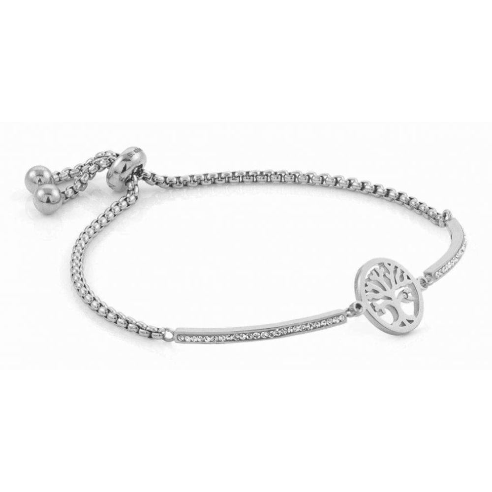 Milleluci Stainless Steel Tree of Life Toggle Pav Half Bangle Bracelet