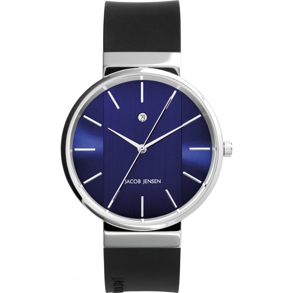 Stainless Steel Blue Dial & Black Silicone Strap Gents Watch
