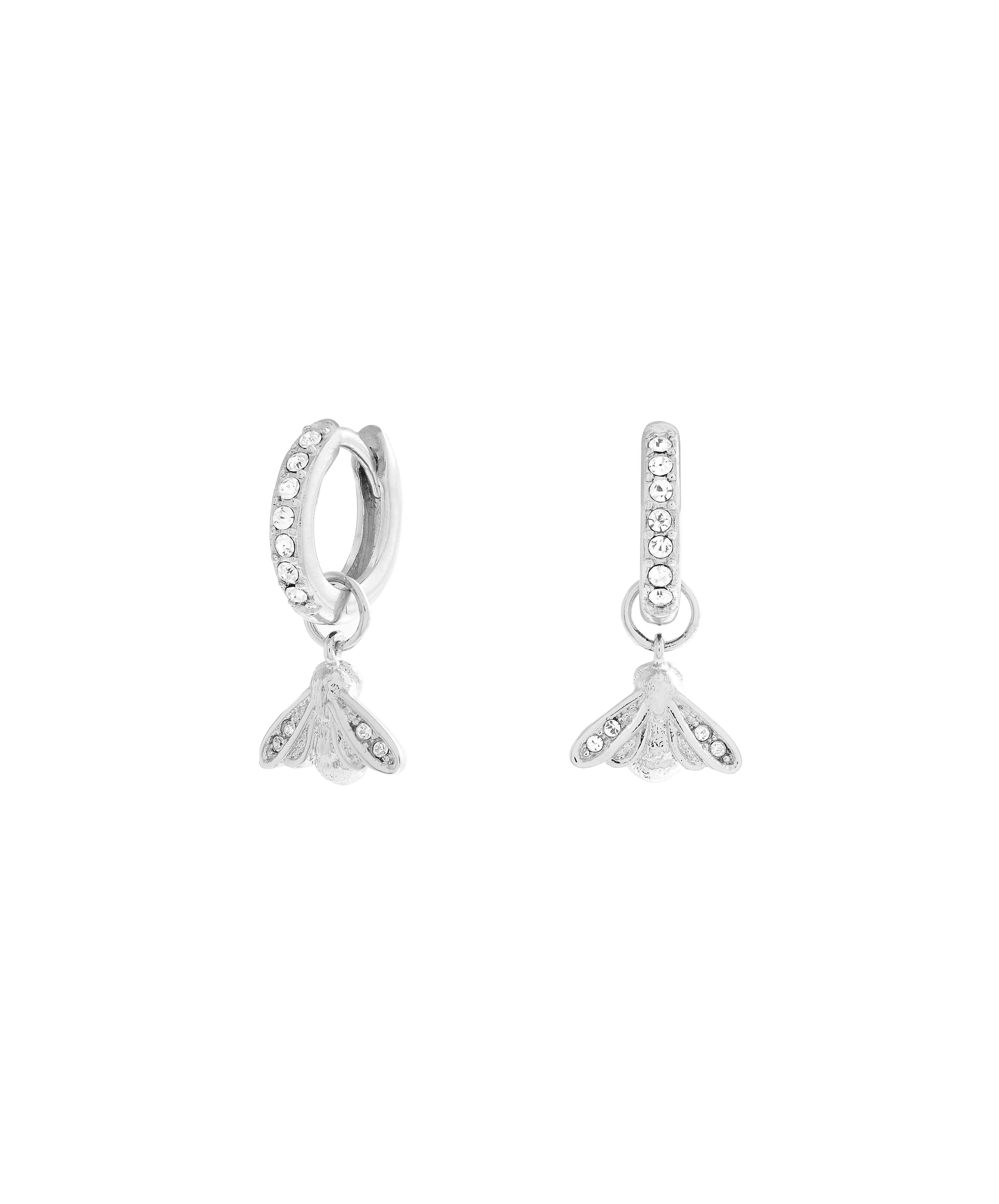 Classics Rhodium Plated Glitter Bee Hoop Earrings
