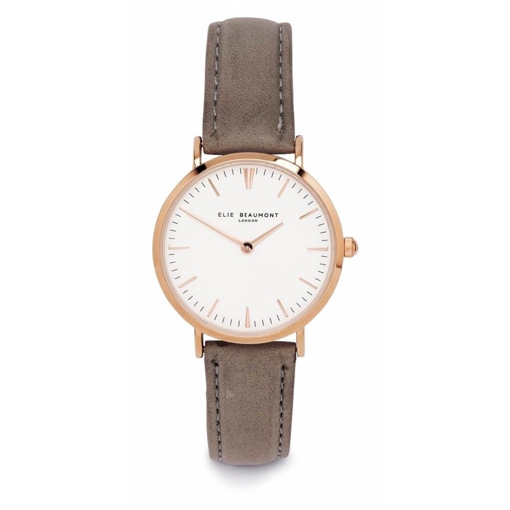 Rose Plated White Dial Watch with Stone Strap