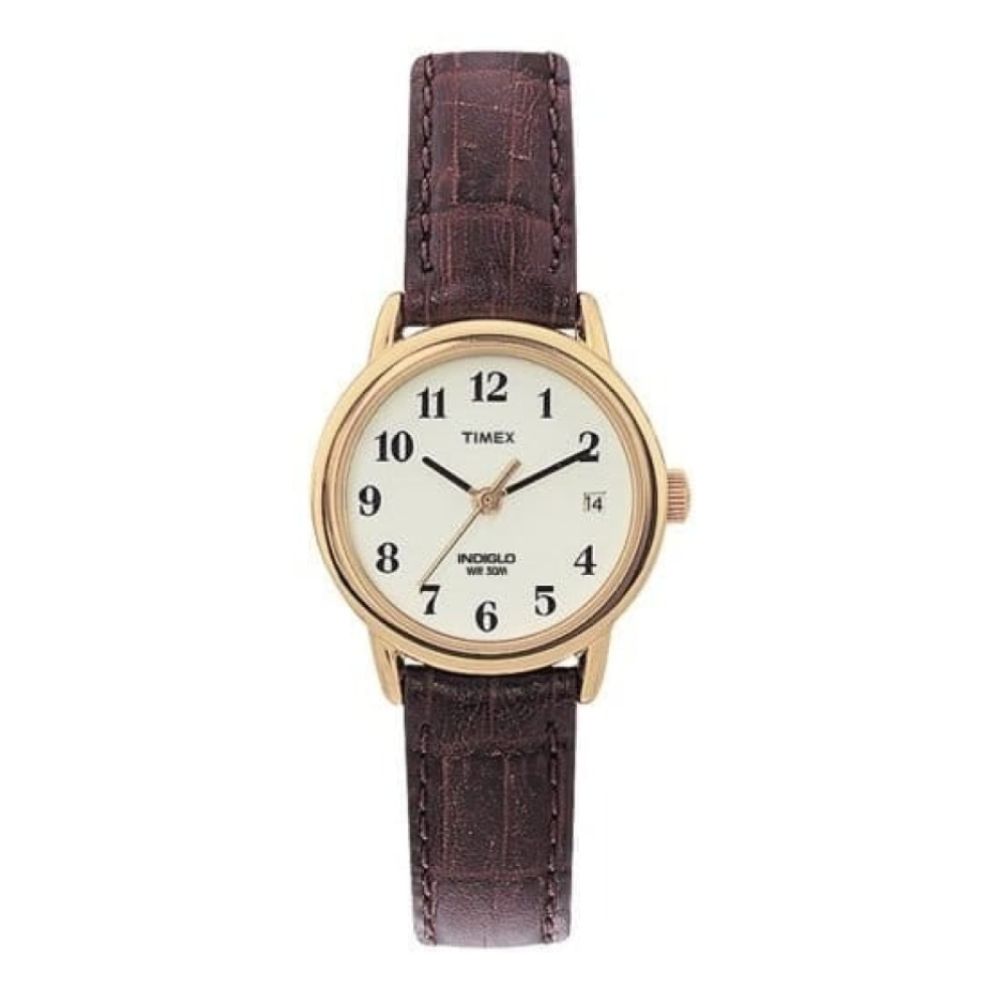Ladies Polished Stainless Steel Brown Leather Wristwatch