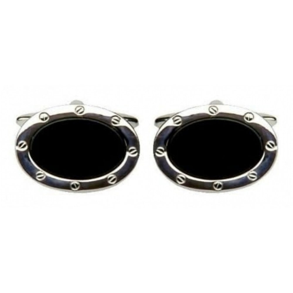 Oval Shaped Port Hole Onyx Cufflinks