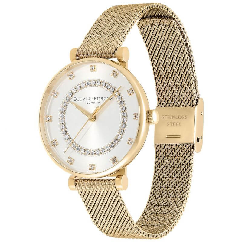 Belgrave Tbar White & Gold Mesh Watch