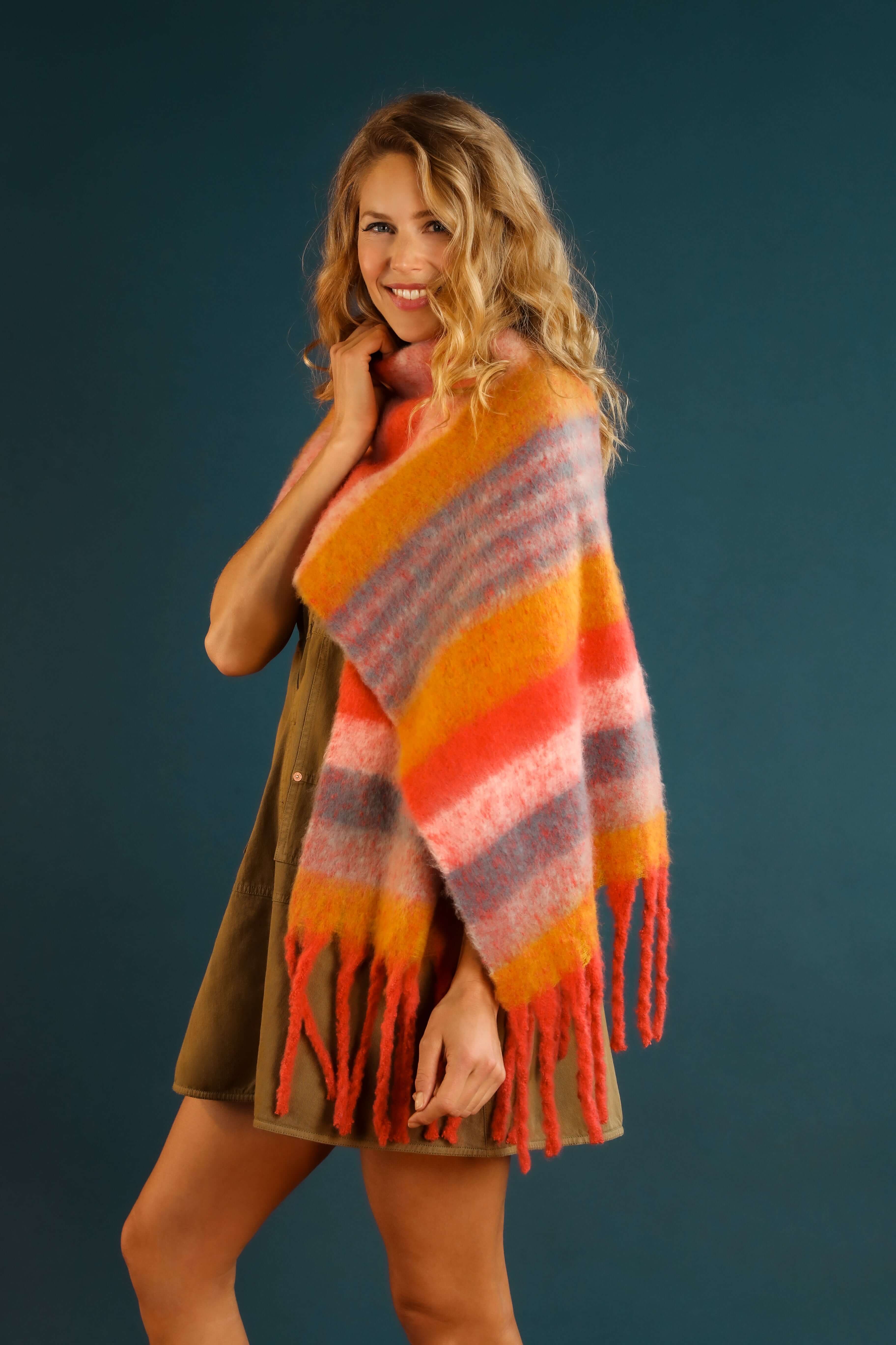 Enid Cosy Scarf - Tangerine/Denim