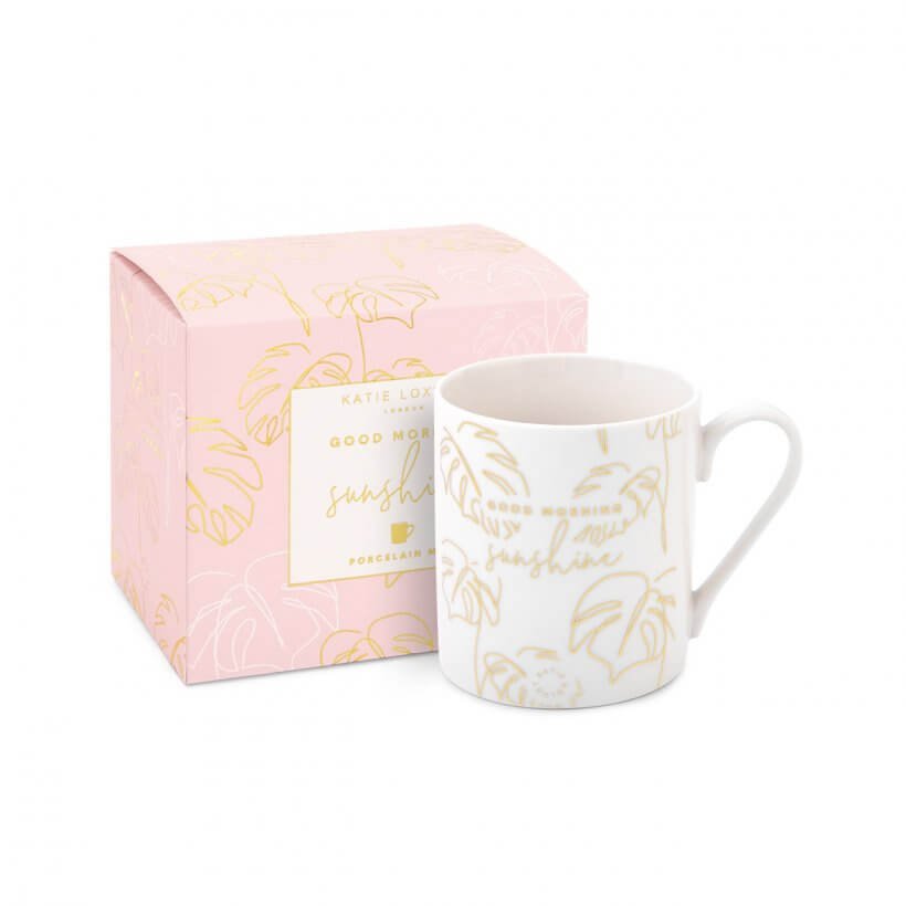 Boxed Porcelain Mug | Good Morning Sunshine | White And Gold