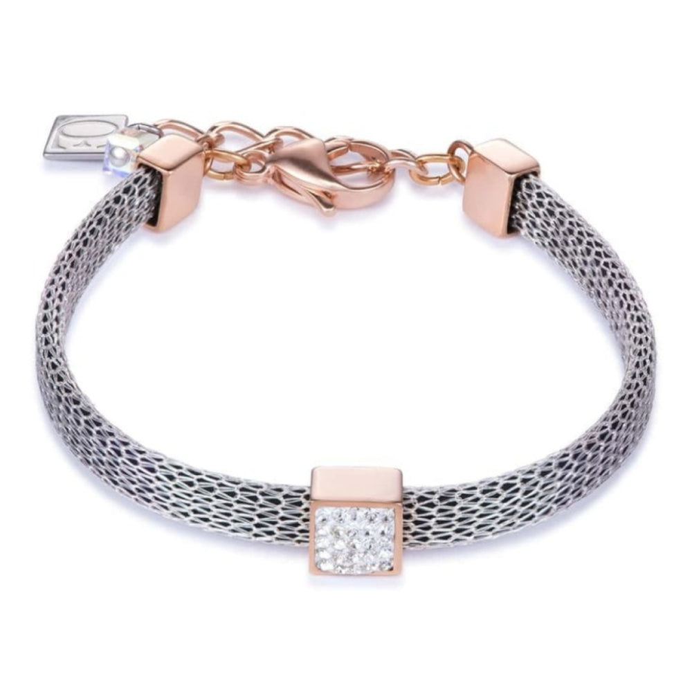 Mesh Bracelet With Rose Gold Tone Element & Pave Set Crystals