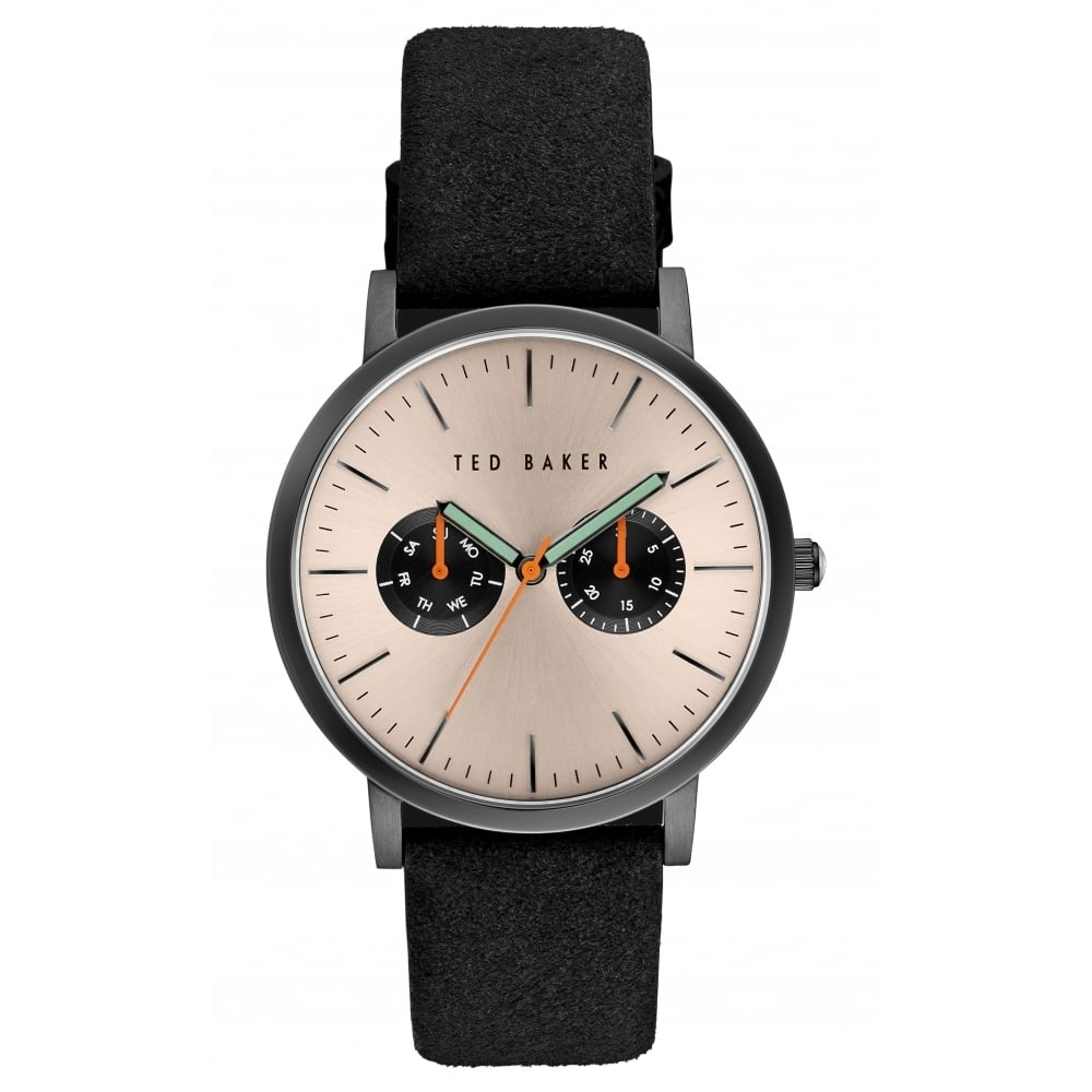 Black Leather Stainless Steel Dual Dial Watch