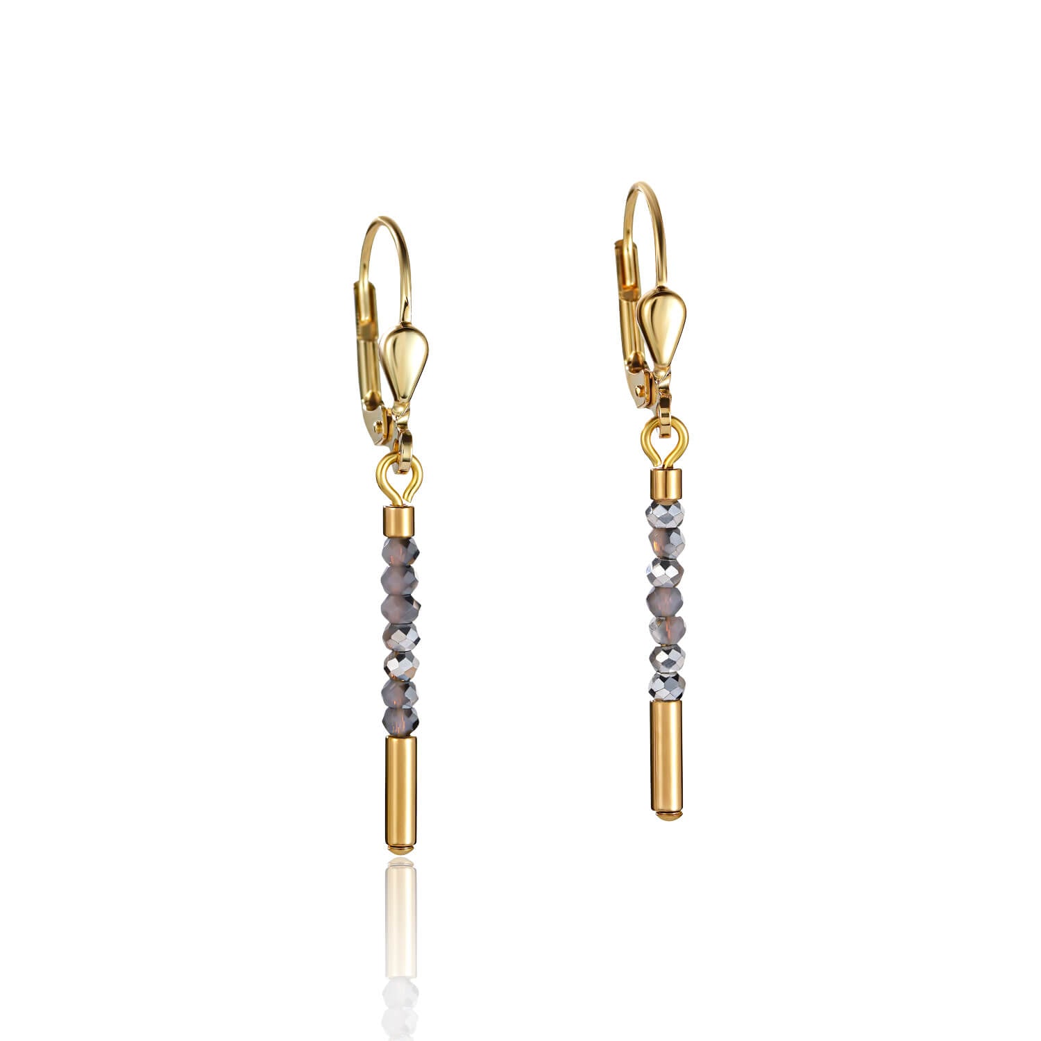 Waterfall Small Stainless Steel Gold & Glass Silver Earrings