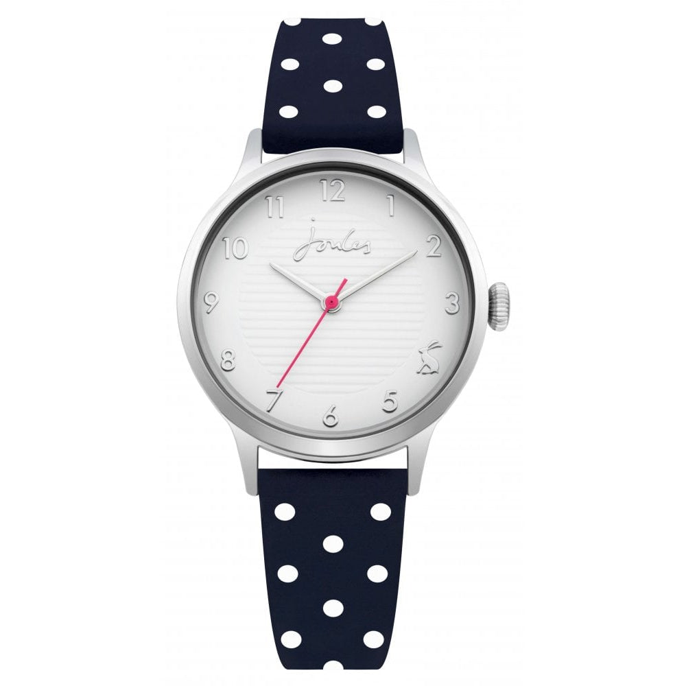 Navy With White Polka Dot Silicone Strap White Dial Ladies Watch