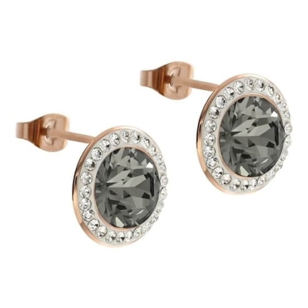 Rose Gold 13mm Black Diamond Tondo Deluxe Earrings