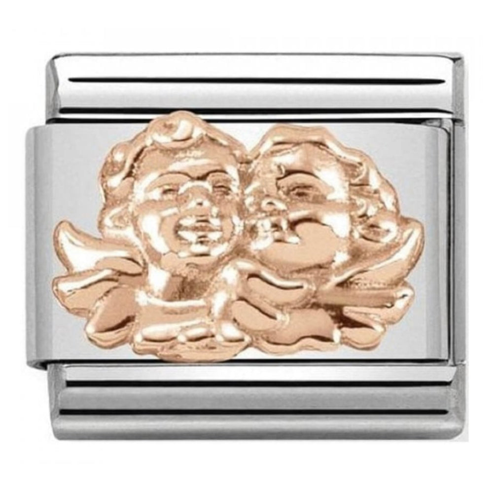 Classic Relief Symbols In Steel & 9K Rose Gold Angel Of Family Link