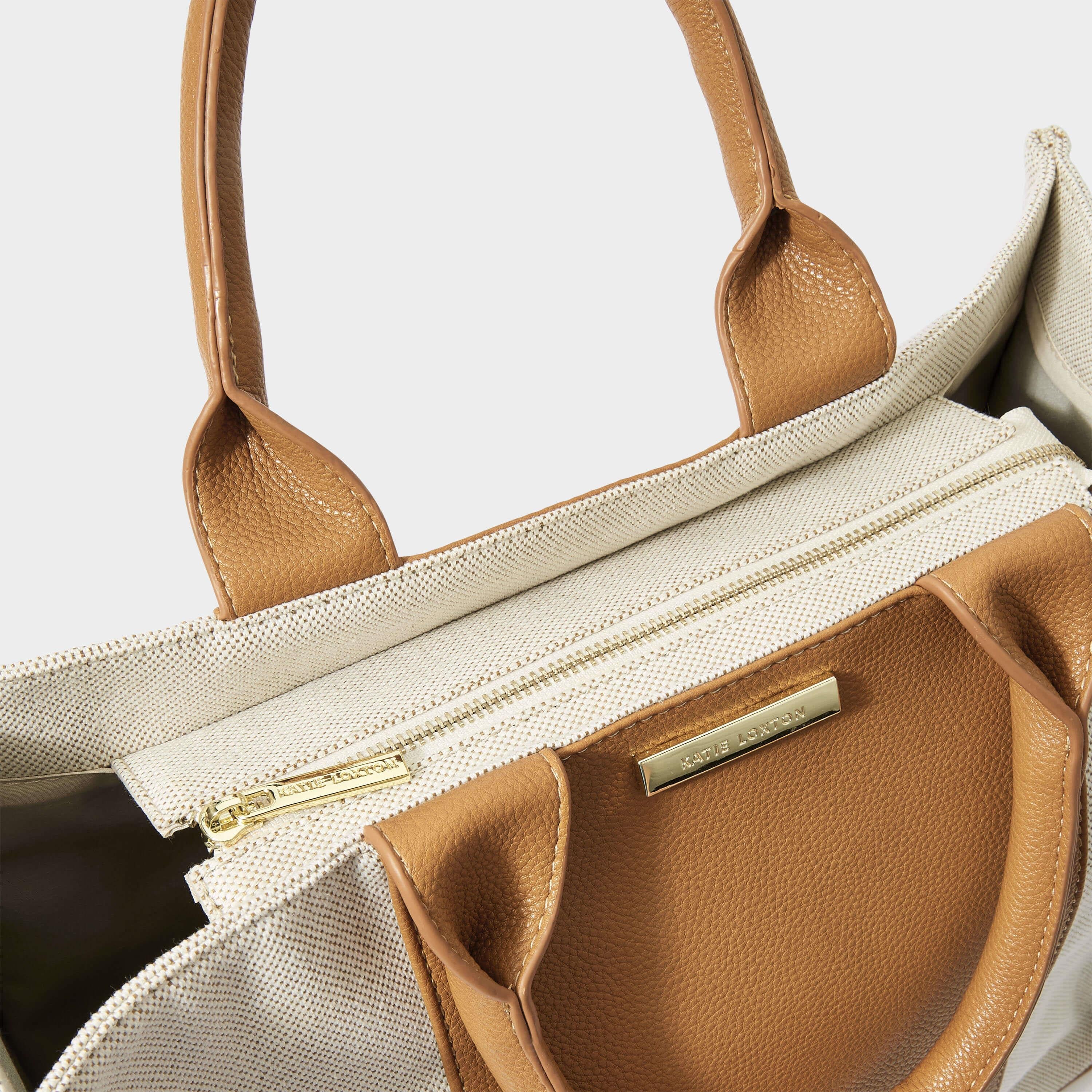 Amalfi Canvas Tote Bag | Cream & Light Brown