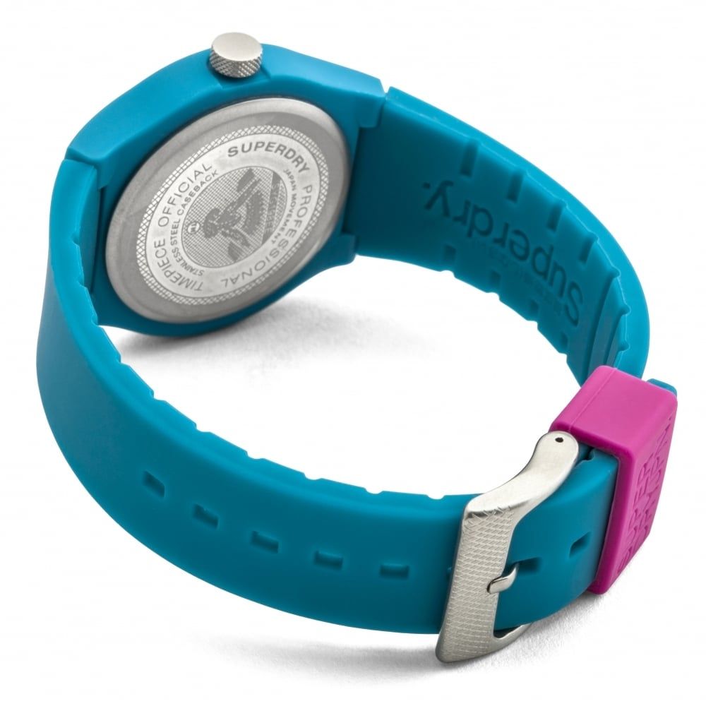 Urban' Teal Silicone Strap Watch With Pink Dial
