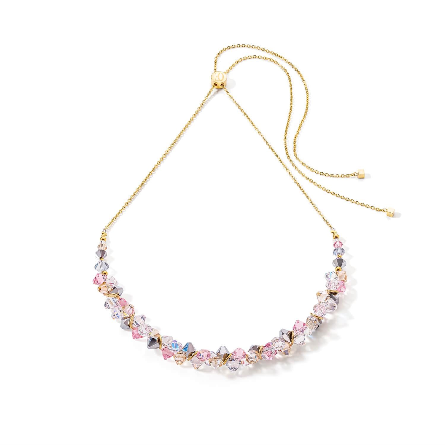 Light Rose Dancing Crystals Gold Necklace