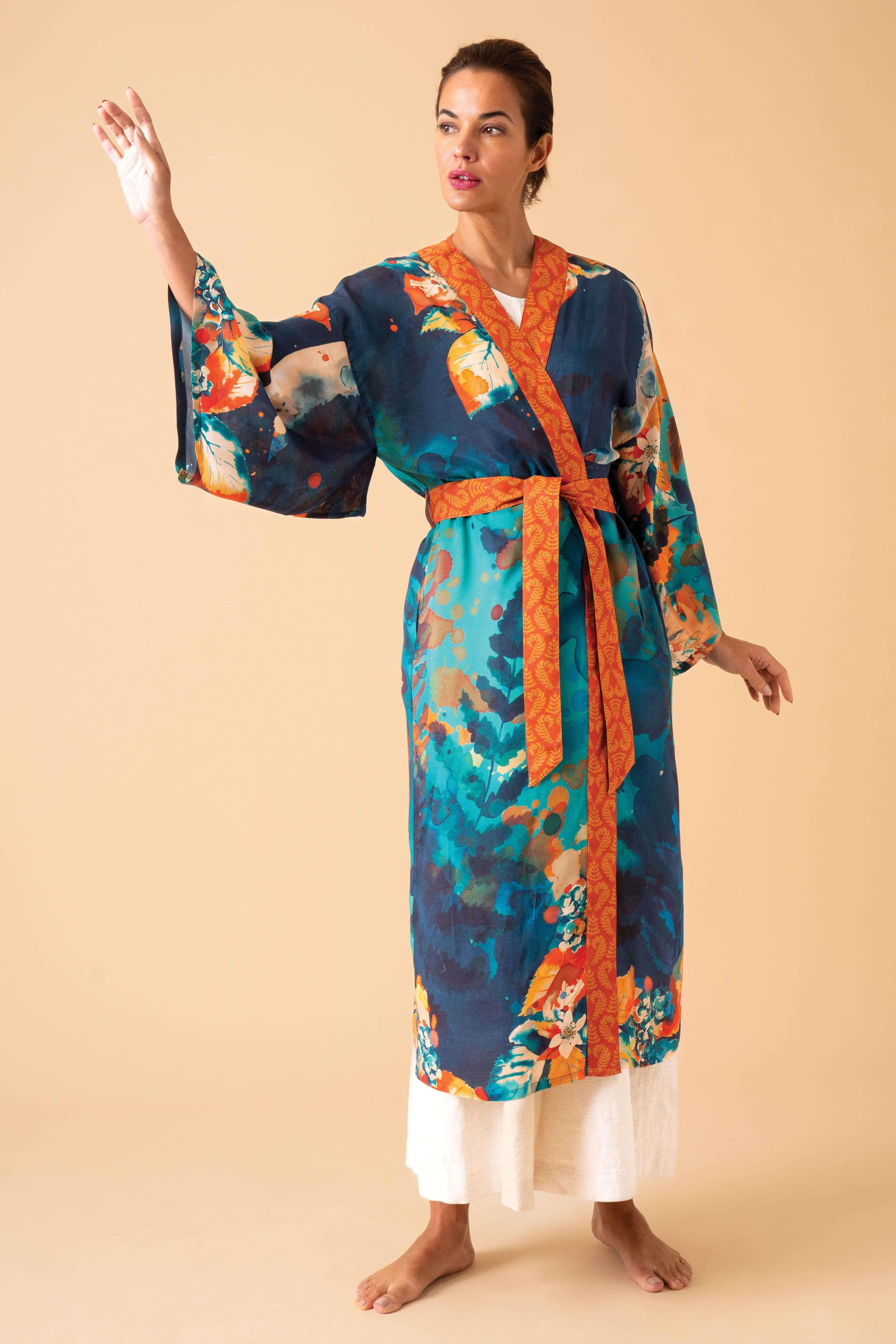 Hare and Moon Kimono Gown - Midnight