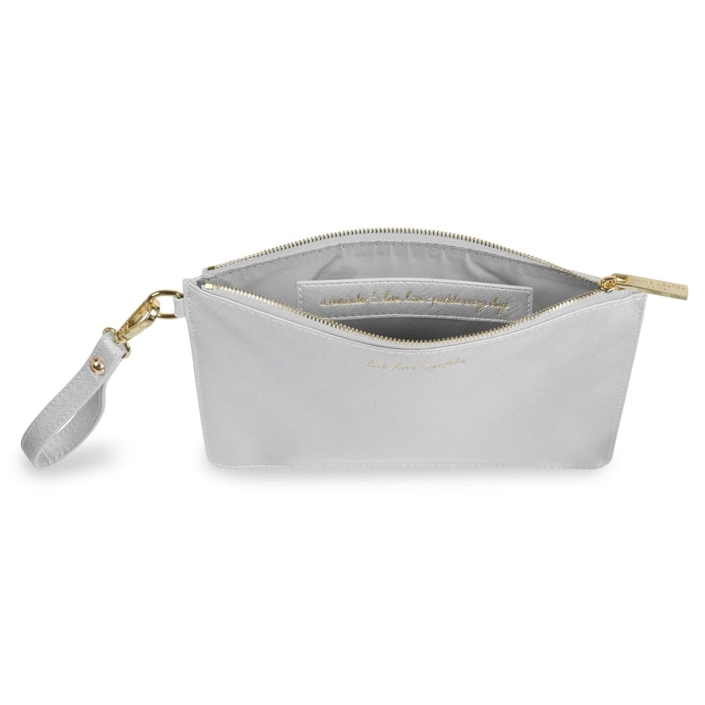 SECRET MESSAGE POUCH - LIVE LOVE SPARKLE/A REMINDER TO LIVE LOVE SPARKLE EVERY DAY - metallic silver - 16x24cm
