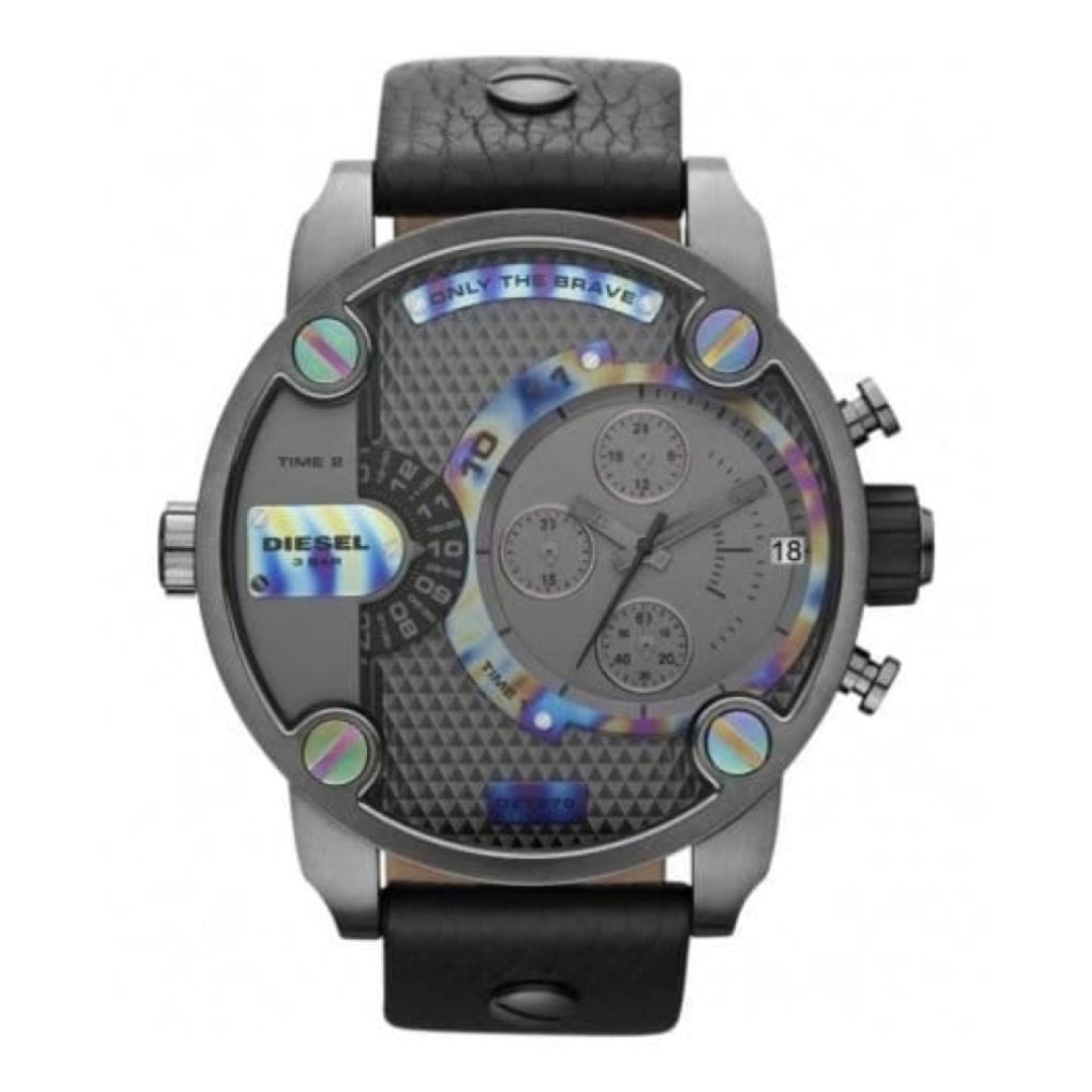 Gents Large Dual Time Chronograph Leather Watch