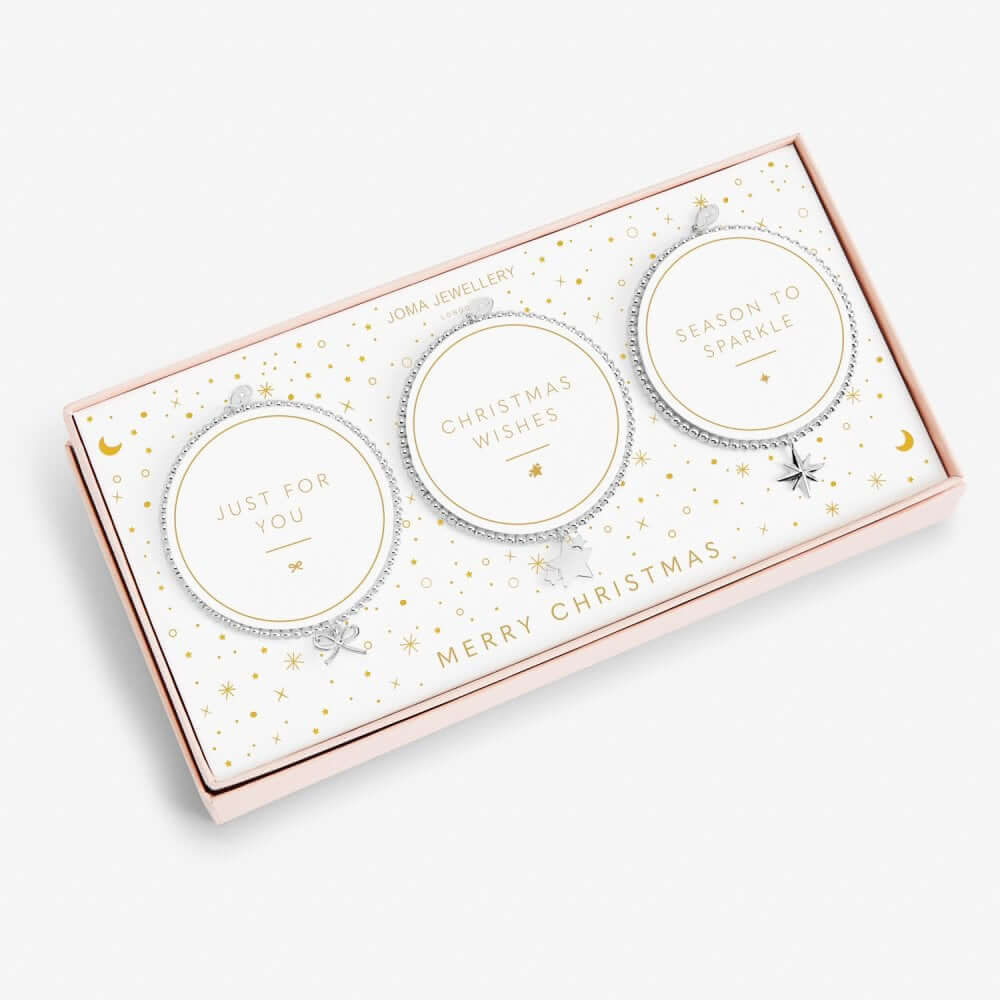 Christmas Celebration Set | Merry Christmas | Silver | Set Of 3 Bracelets | 17.5cm Stretch