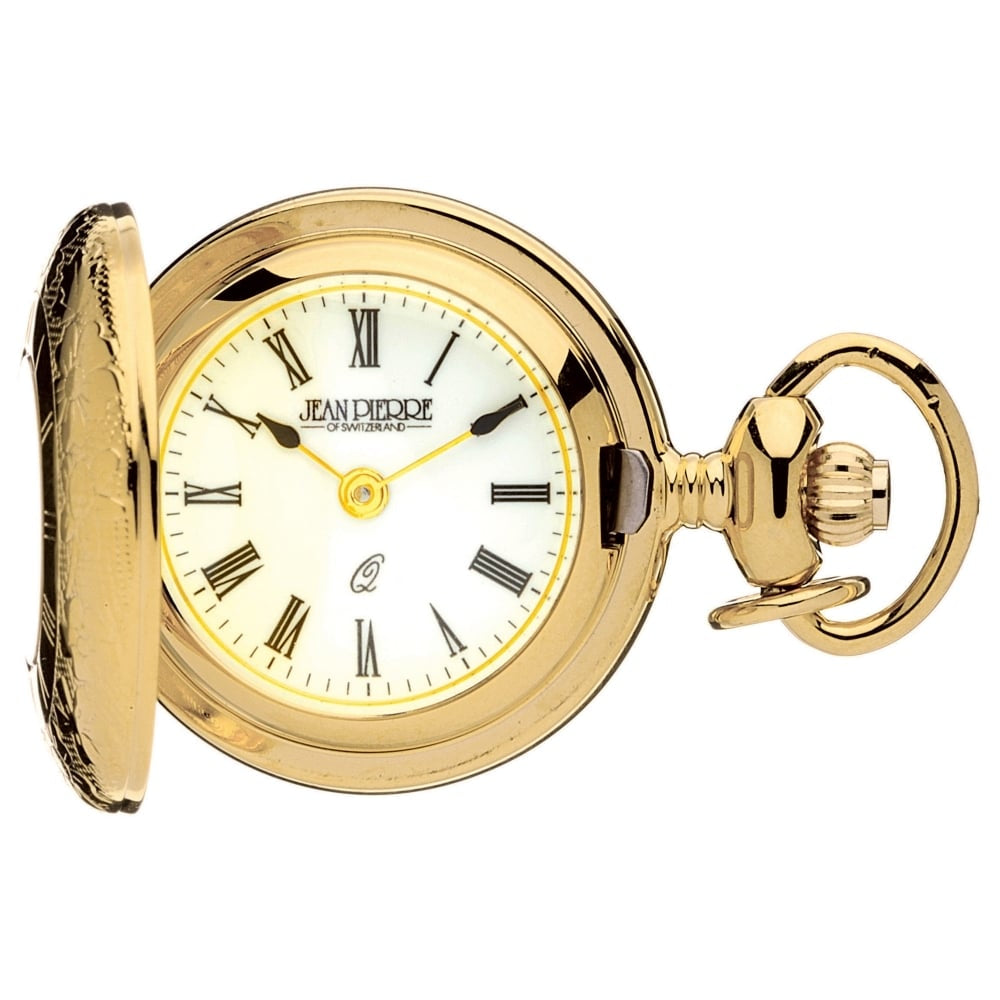 Gold Plated Half Hunter Quartz Pendant Watch With Roman Numerals