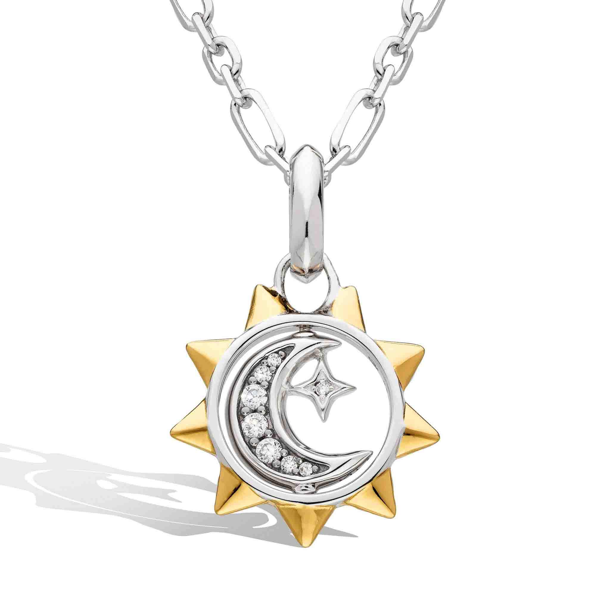 Celeste Pave CZ Sun, Moon & Star Spinner Necklace