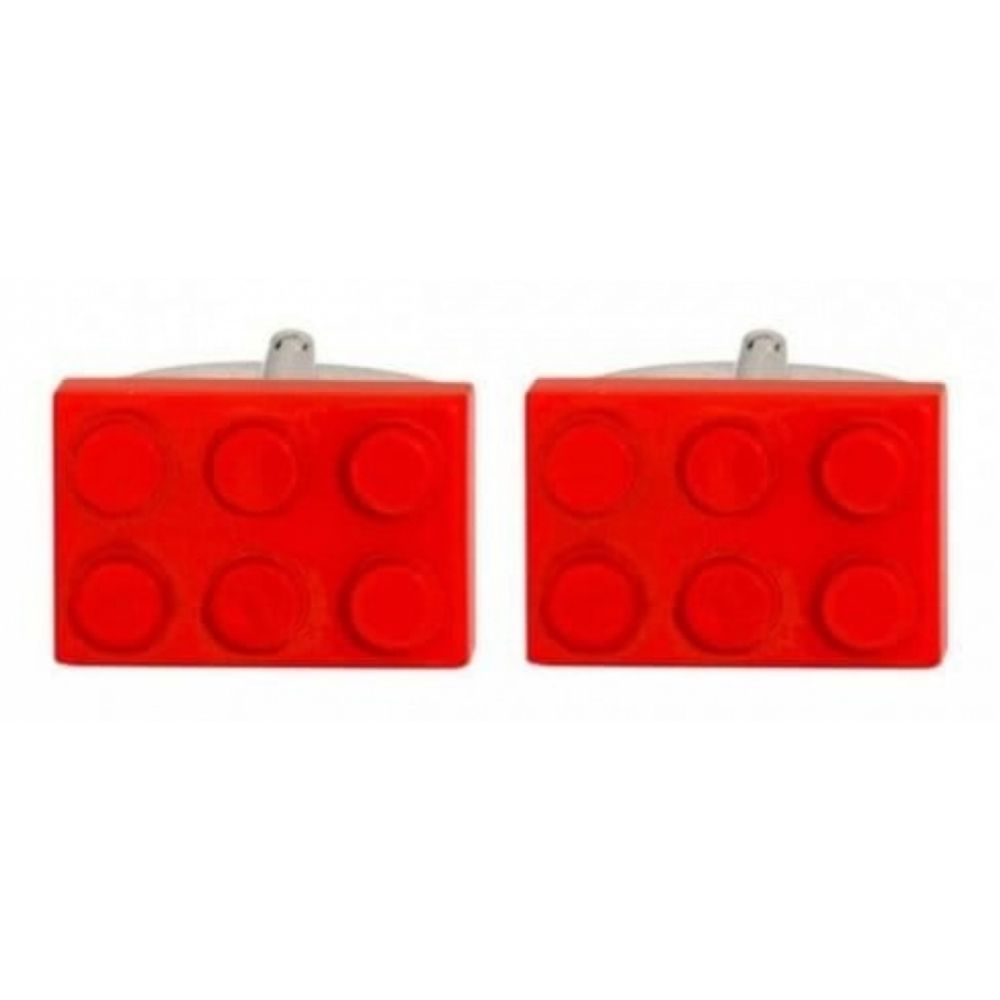 Rhodium Plated Red Building Block Cufflinks