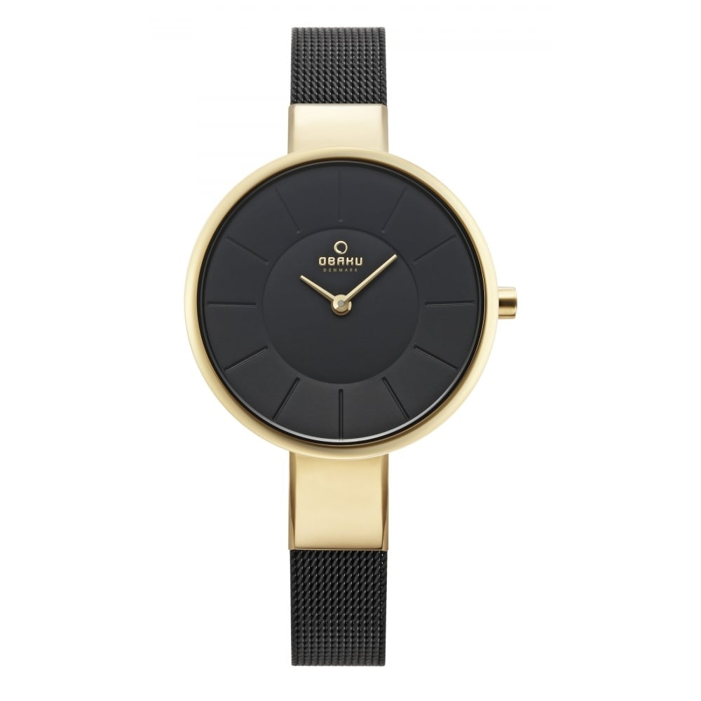 SOL - MEDALLION Black Mesh Bracelet & Black Dial Ladies Watch