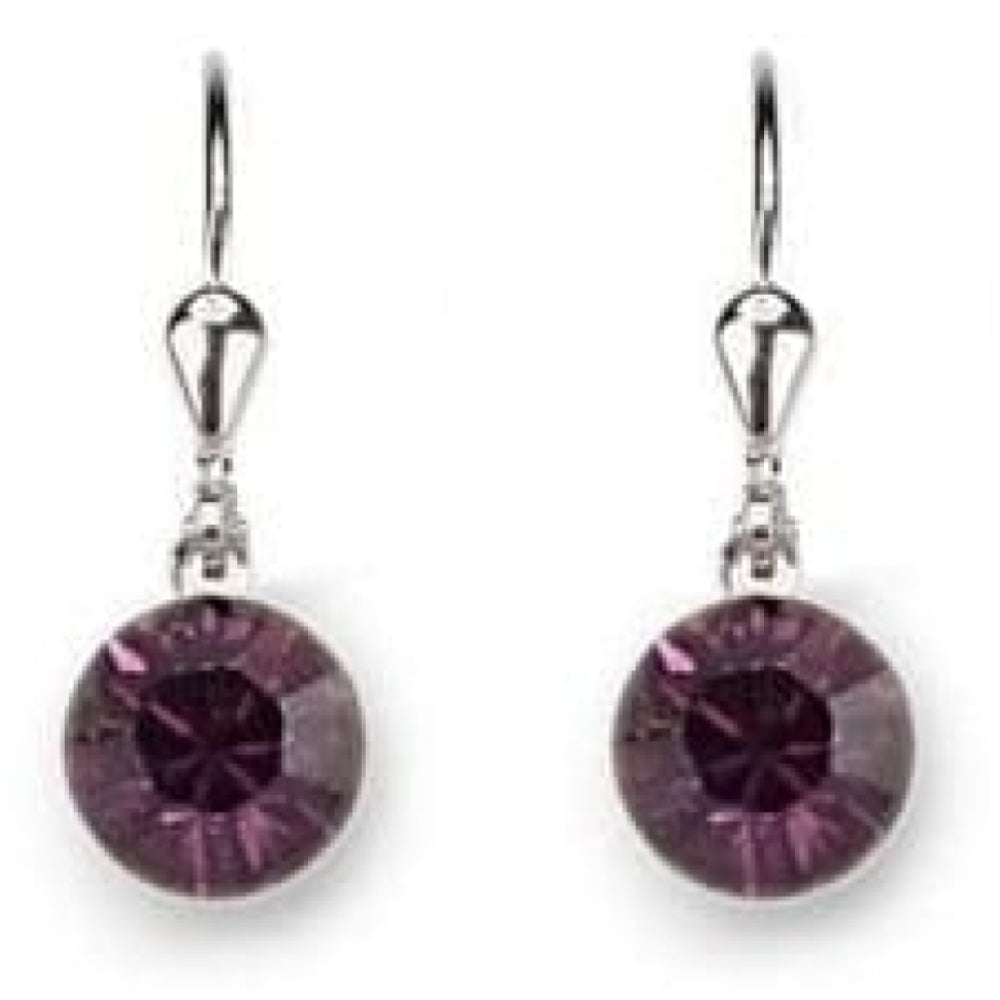 Ladies Purple Swarovski Elements Rhodium Plated Metal Earrings