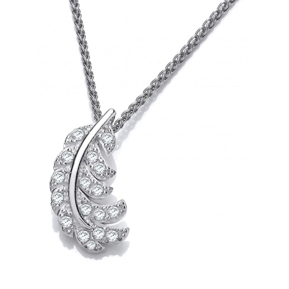 Silver CZ Feather Pendant