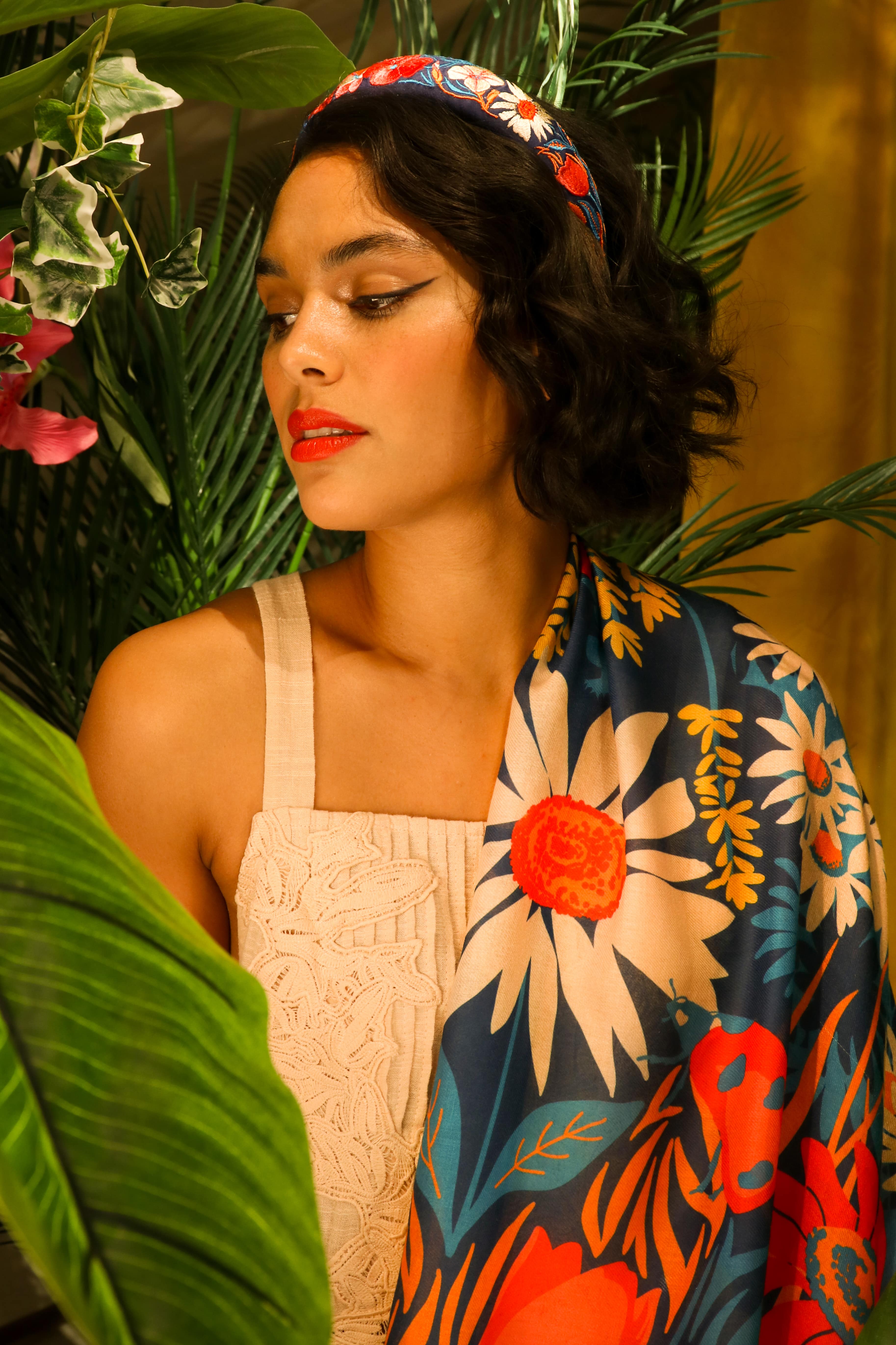 Padded Headband Country Garden Navy