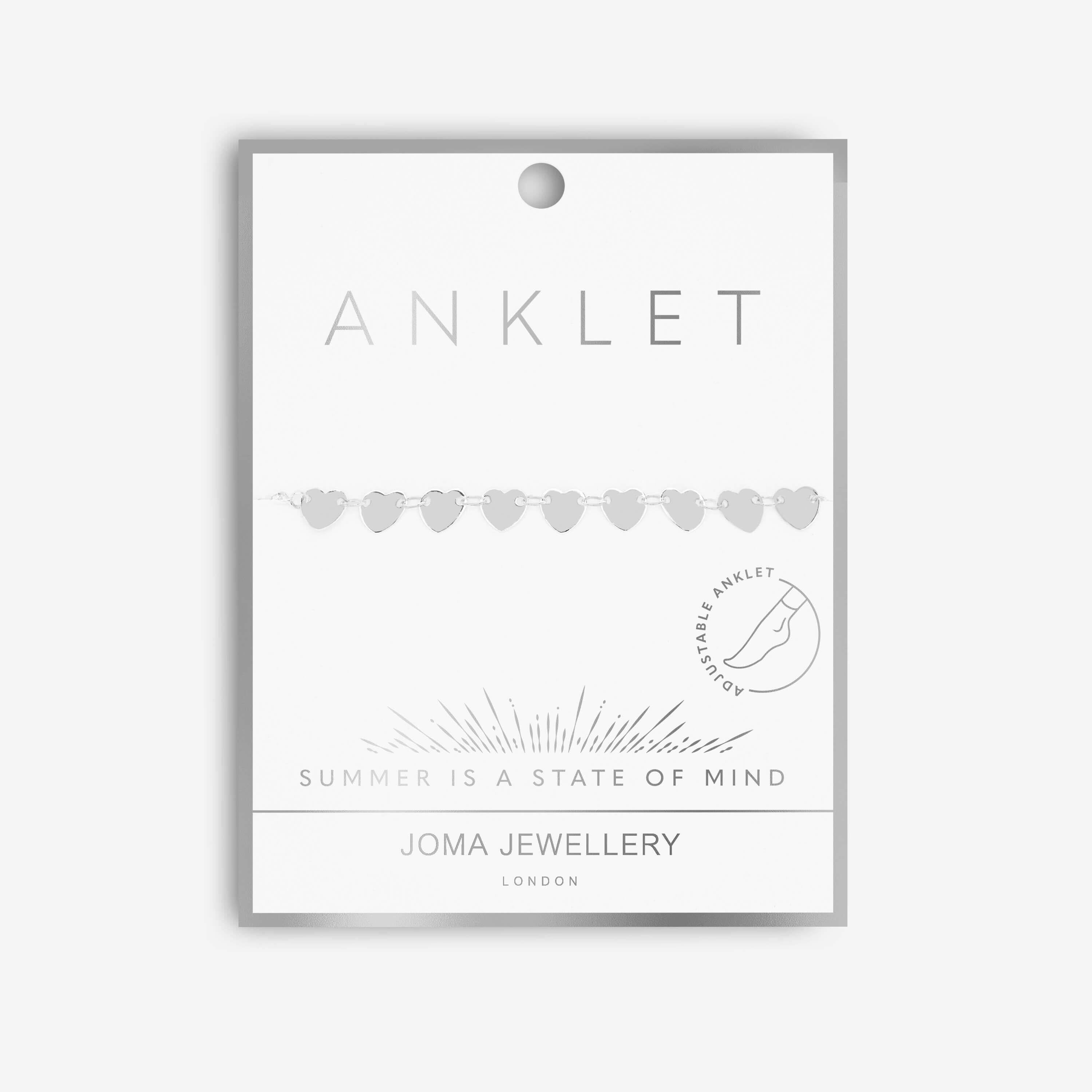 Anklet | Silver Heart Chain | Silver | 26cm Adjustable
